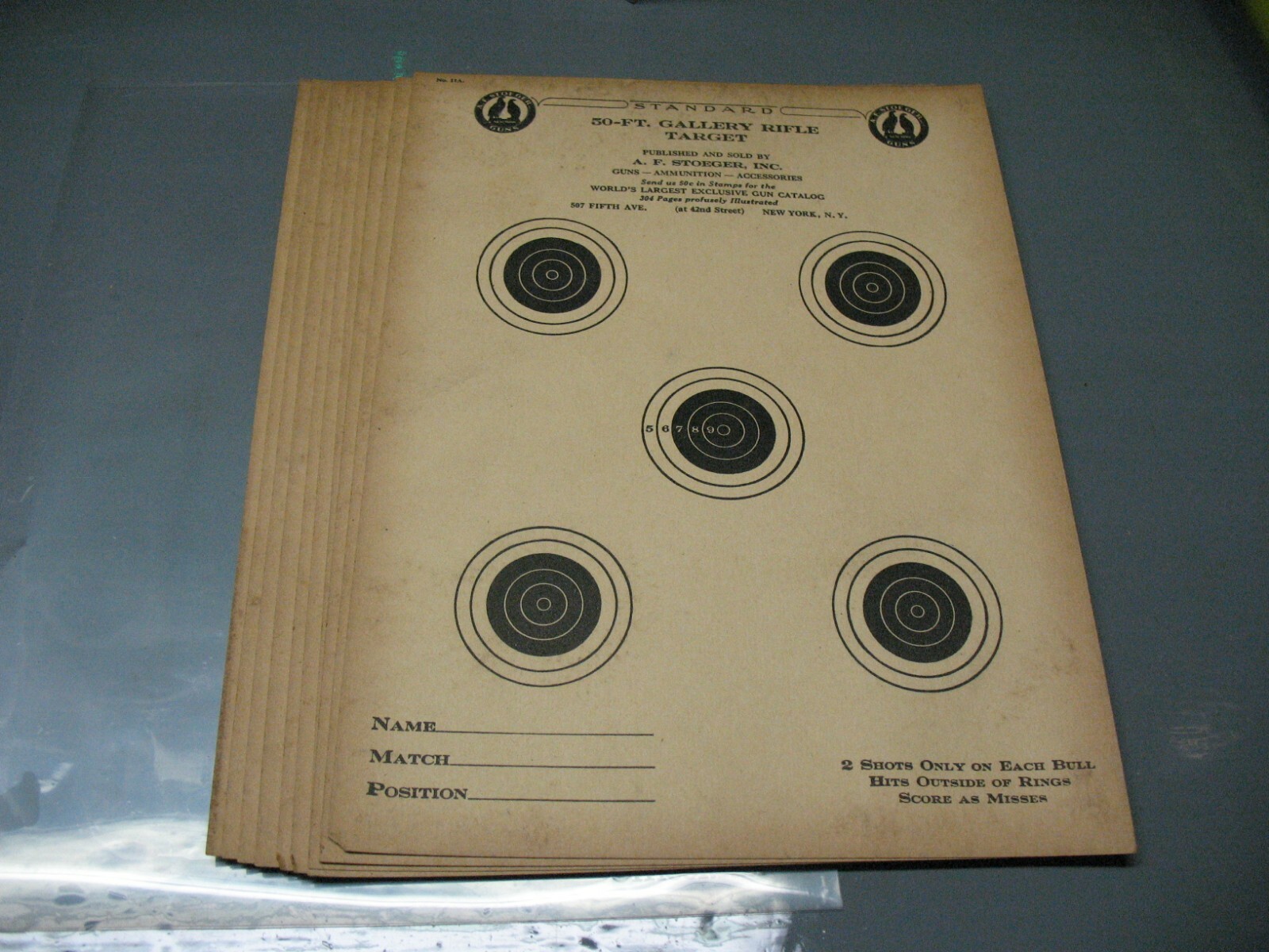 A F STOEGER GUNS  STANDARD 50 -FT GALLERY RIFLE TARGET No. 11 A  TEN SHEETS ORIG