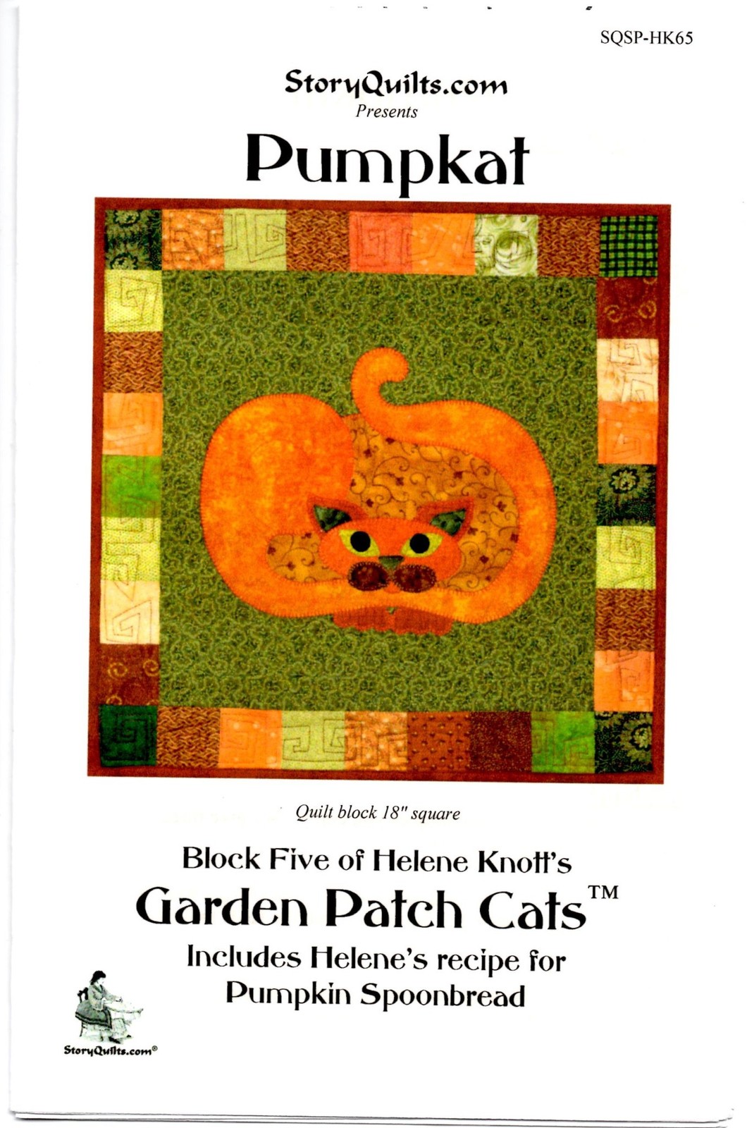 StoryQuilts Sewing Pattern, Pumpkat, 18" Quilt Block, Garden Patch Cats