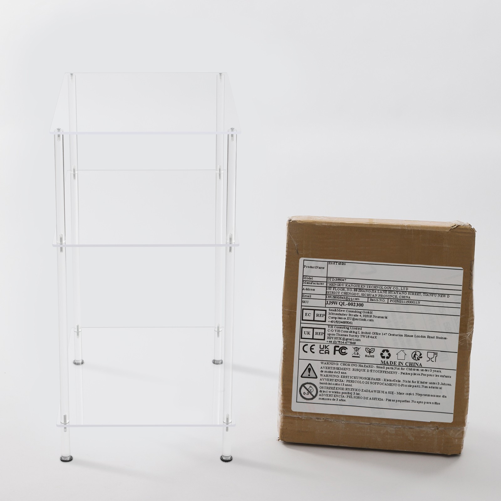 3 Tiers Acrylic Side Table Small End Table Modern Nightstand With Rubber Pads