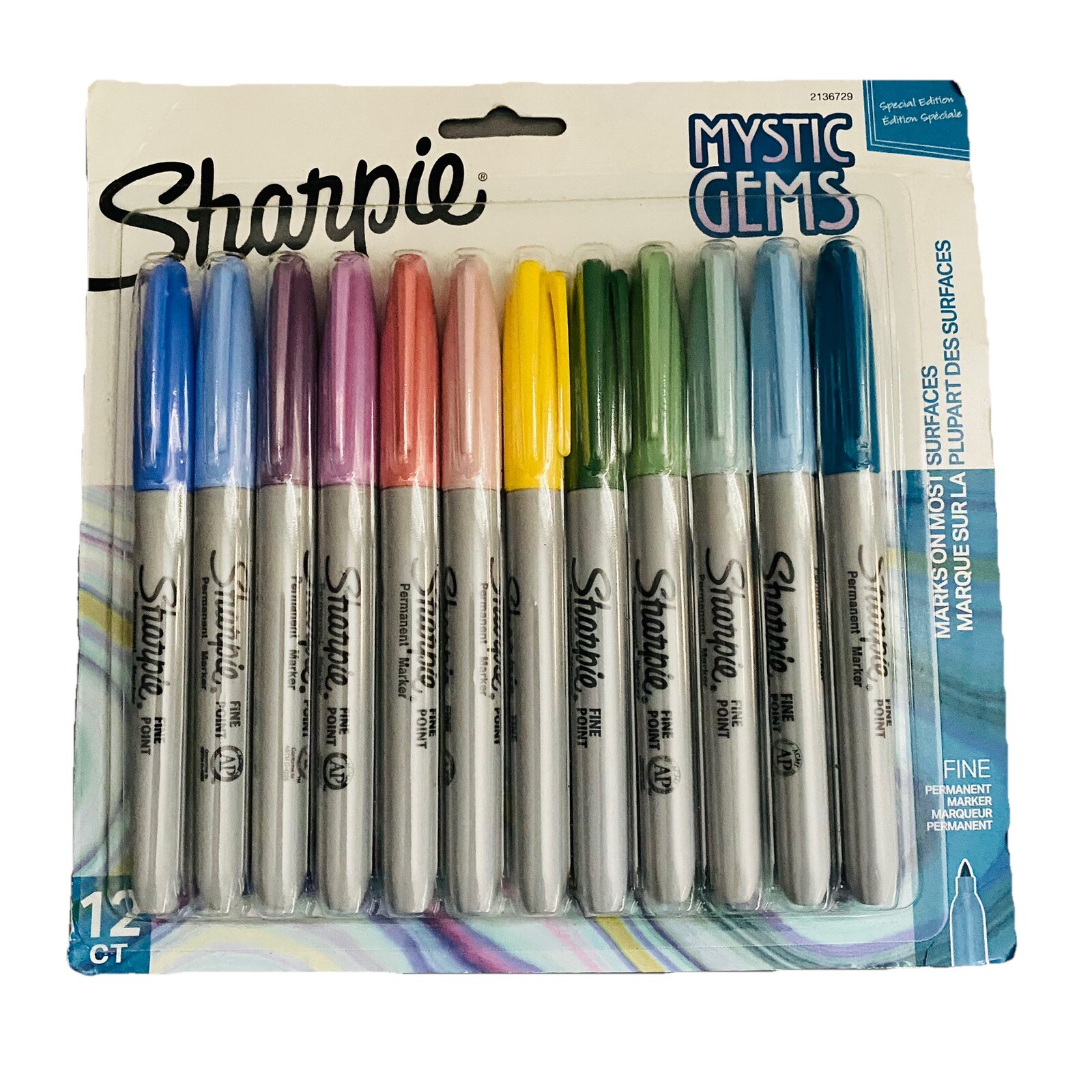 New Sealed Sharpie Mystic Gems Fine Permanent Markers Assorted Colors 12 Pack