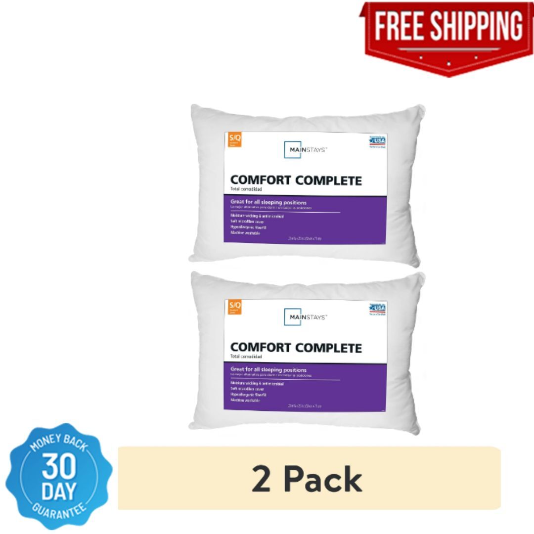 (2 pack) Mainstays Comfort Complete Bed Pillow, Standard/Queen