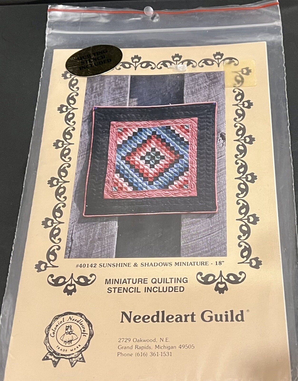 SUNSHINE & SHADOWS Miniature Wall Quilt Pattern + STENCIL INCLUDED 18” Square