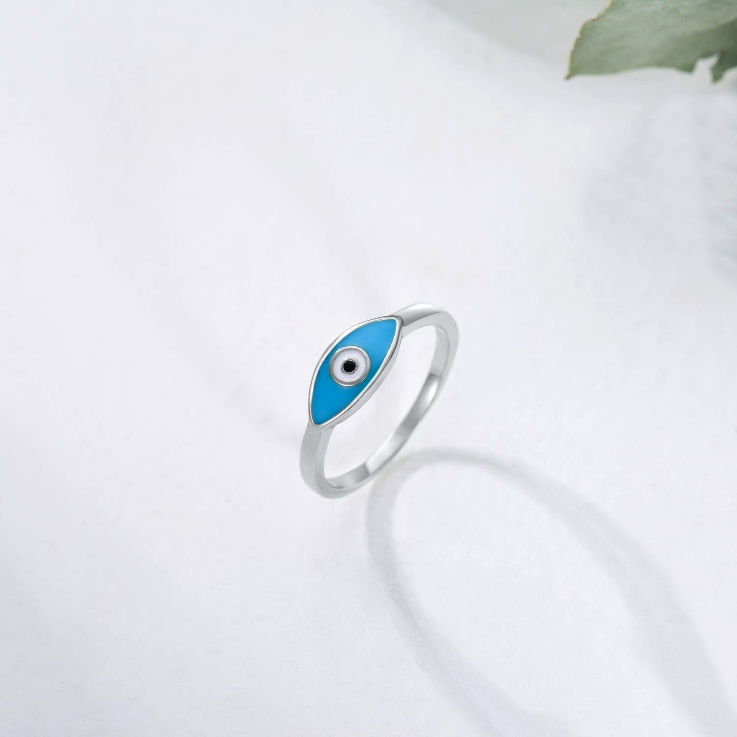 Evil Eye Ring Sterling Silver Stackable Blue Protection evil eye Ring Gift fo...