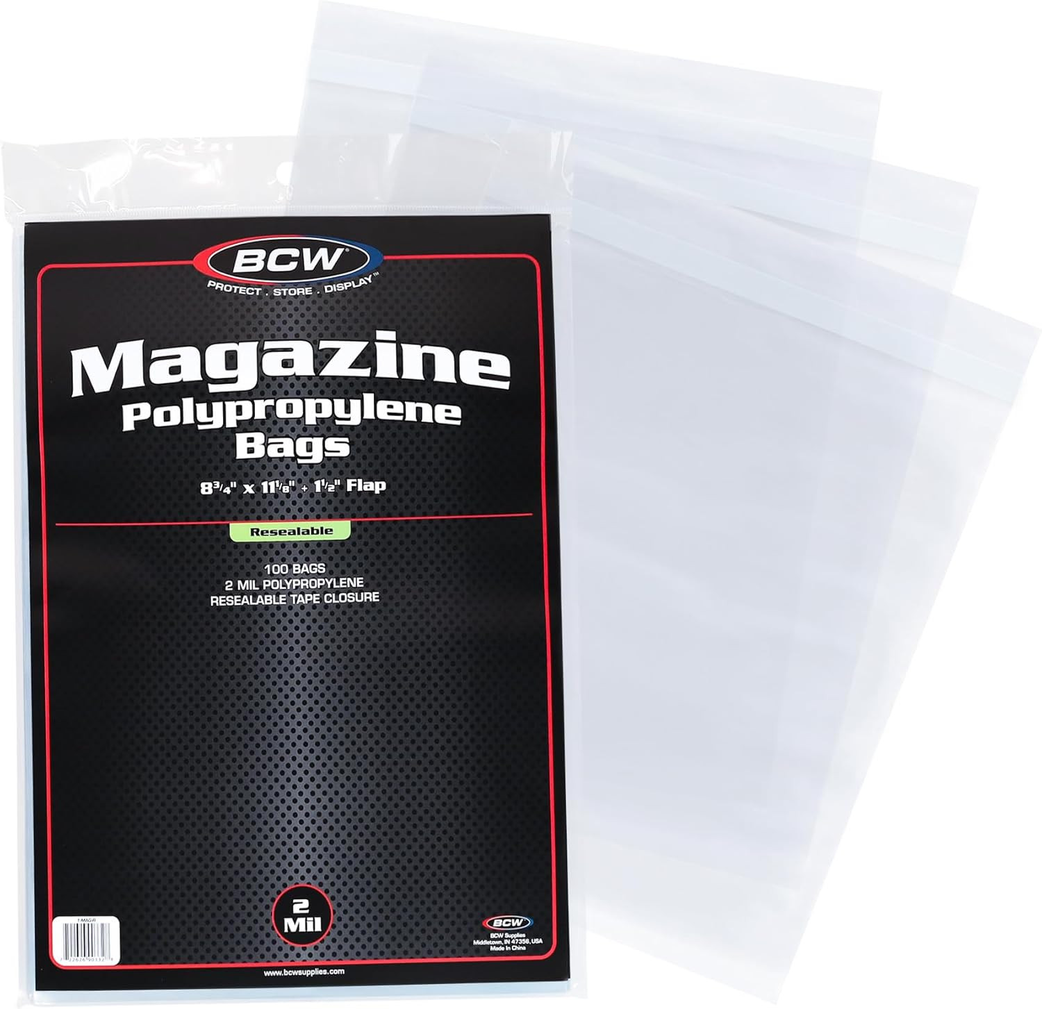 Resealable Magazine Bags - 1 Pack of 100 | Acid-Free, Clear Polypropylene Sleeve