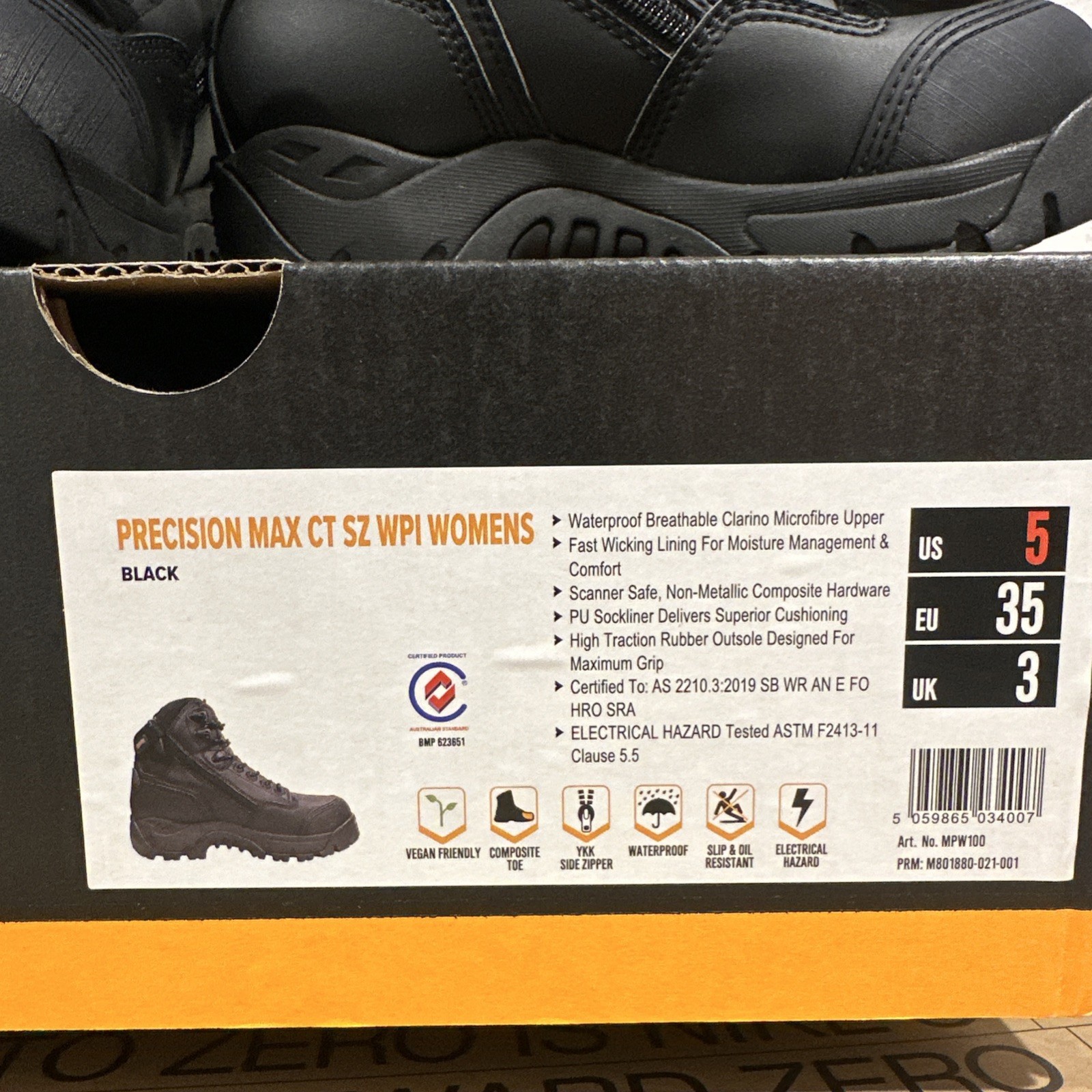 US 5 / EU35 - MAGNUM Precision Max SZ CT WPI Workboot (BLACK)