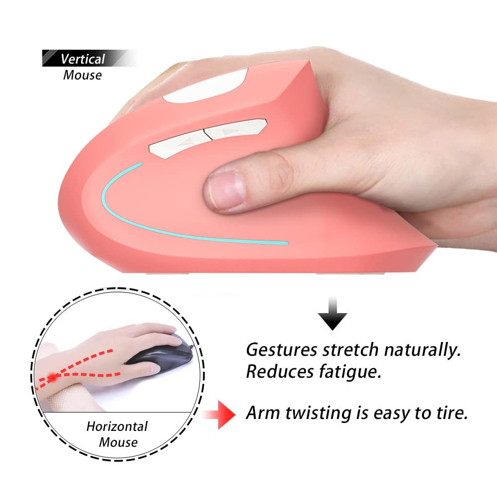Attoe Pink Ergonomic Wireless Vertical Mouse