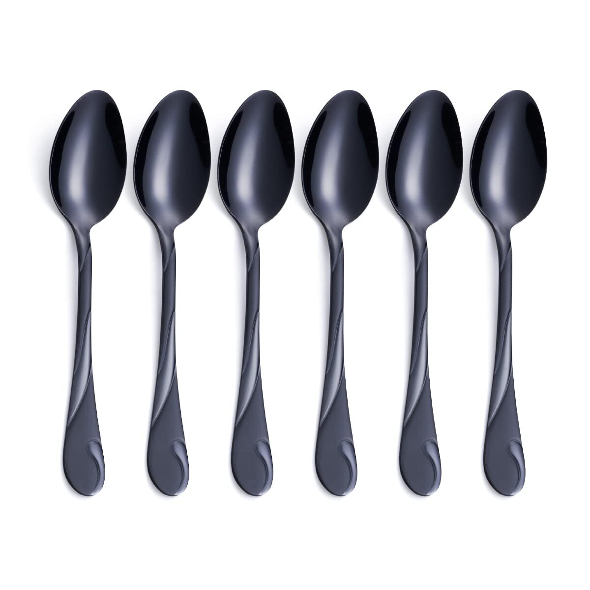 Black Dessert Spoon Set 6.5-inch Stainless Steel Shiny Black Teaspoon, Espresso