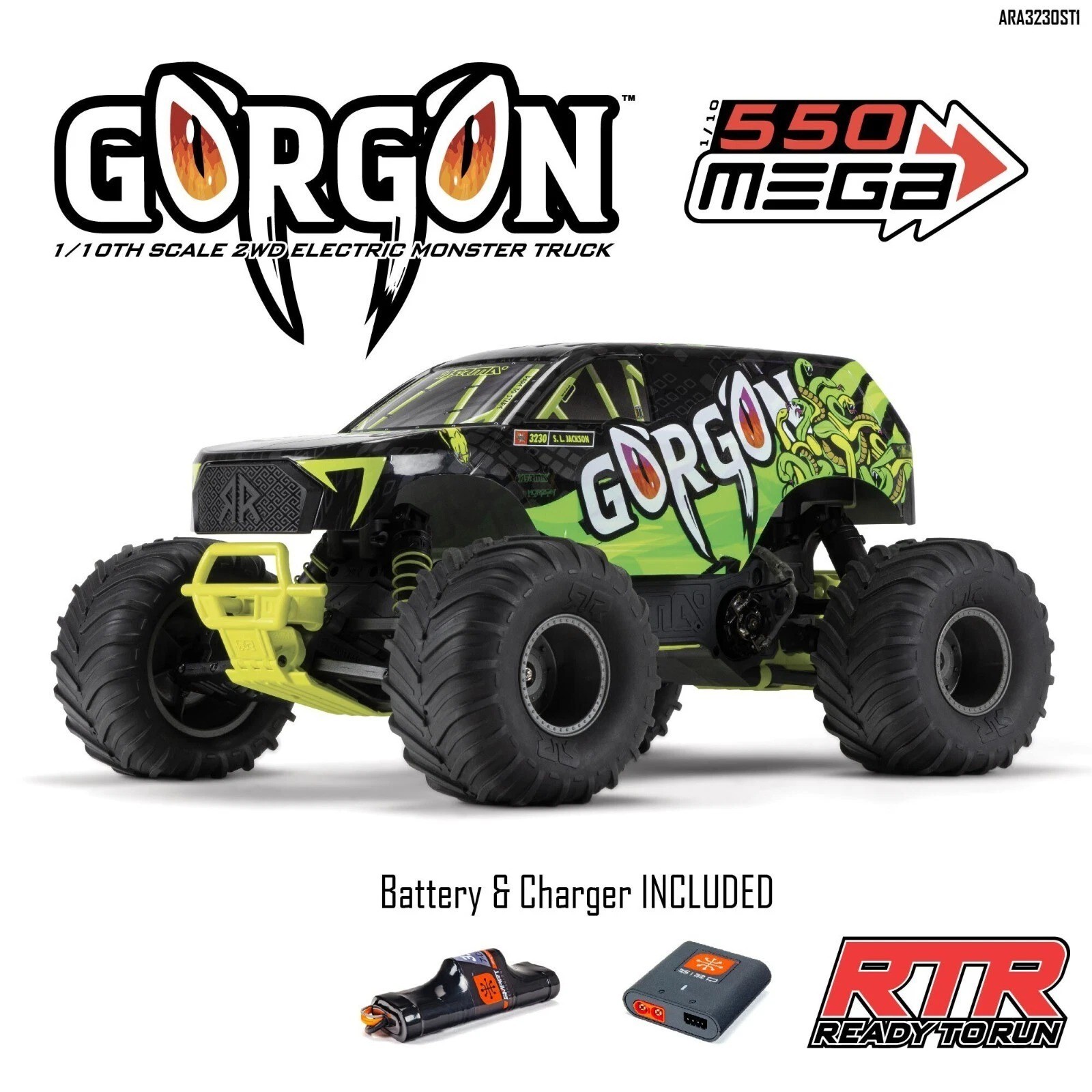 ARRMA GORGON 2wd MT 1/10 RTR Smart 3300 7C S120 USB Yellow RC Monster Truck NEW