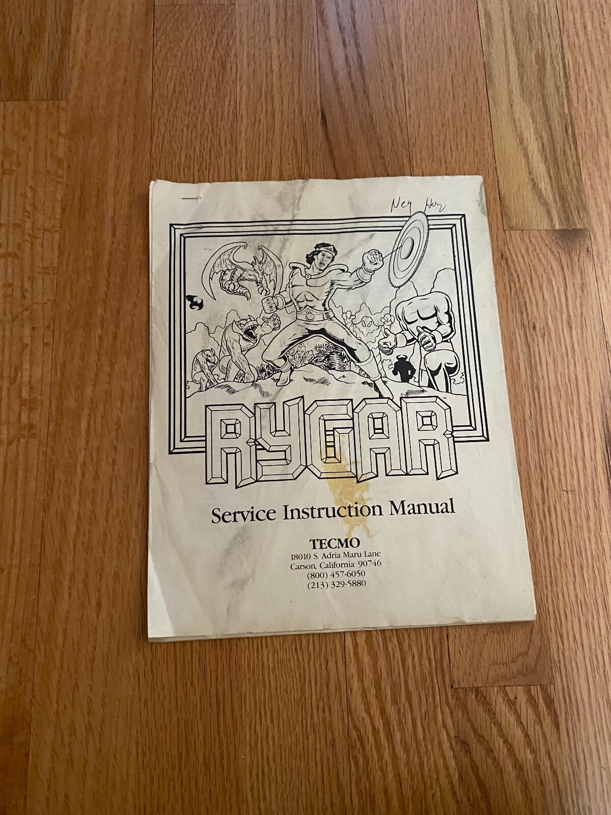 Rygar Video Arcade Game Service Instruction Manual, Tecmo 1986