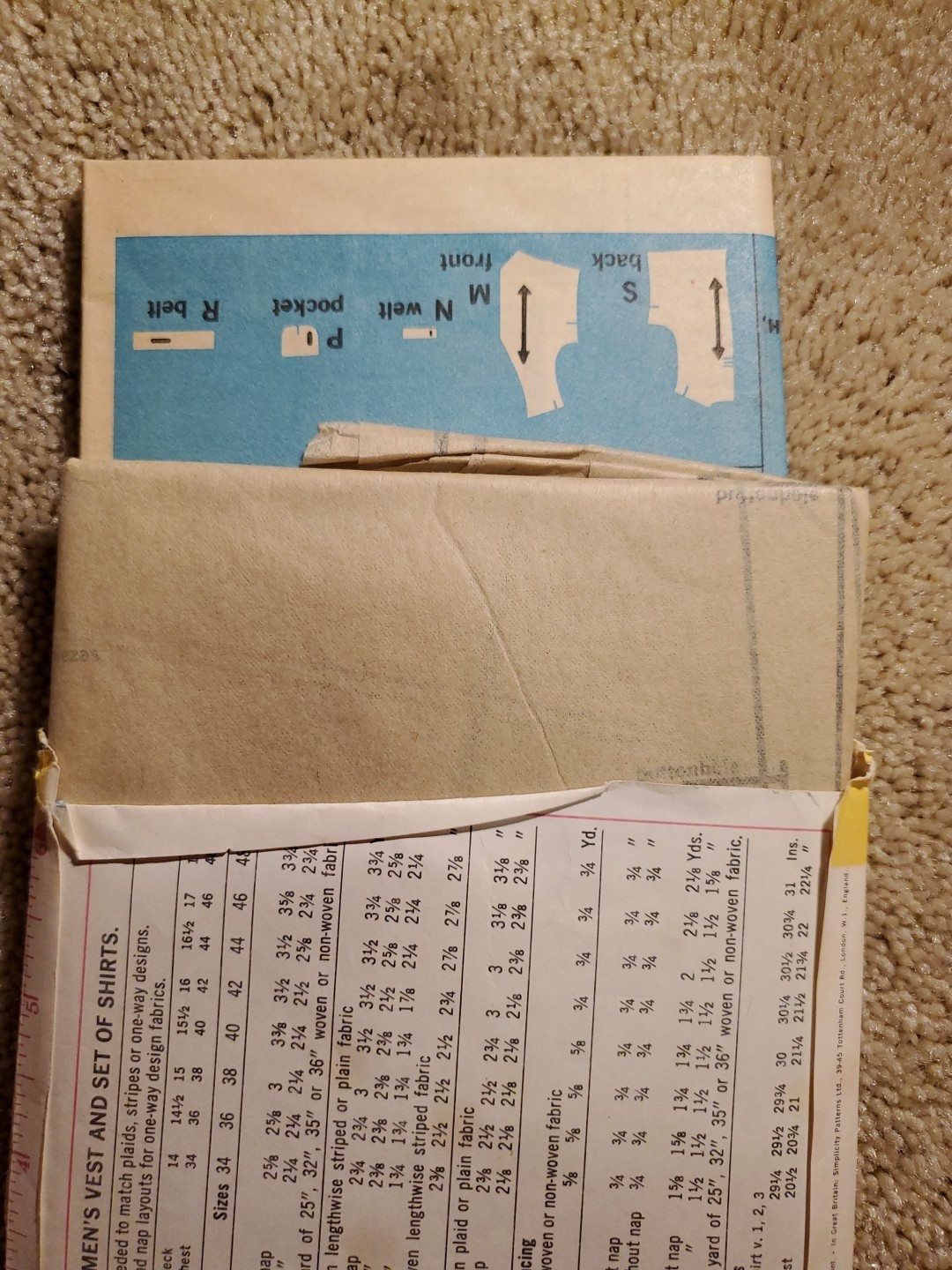 Vtg Simplicity Mens Vest & Shirts Size 40 FF Pattern 5047
