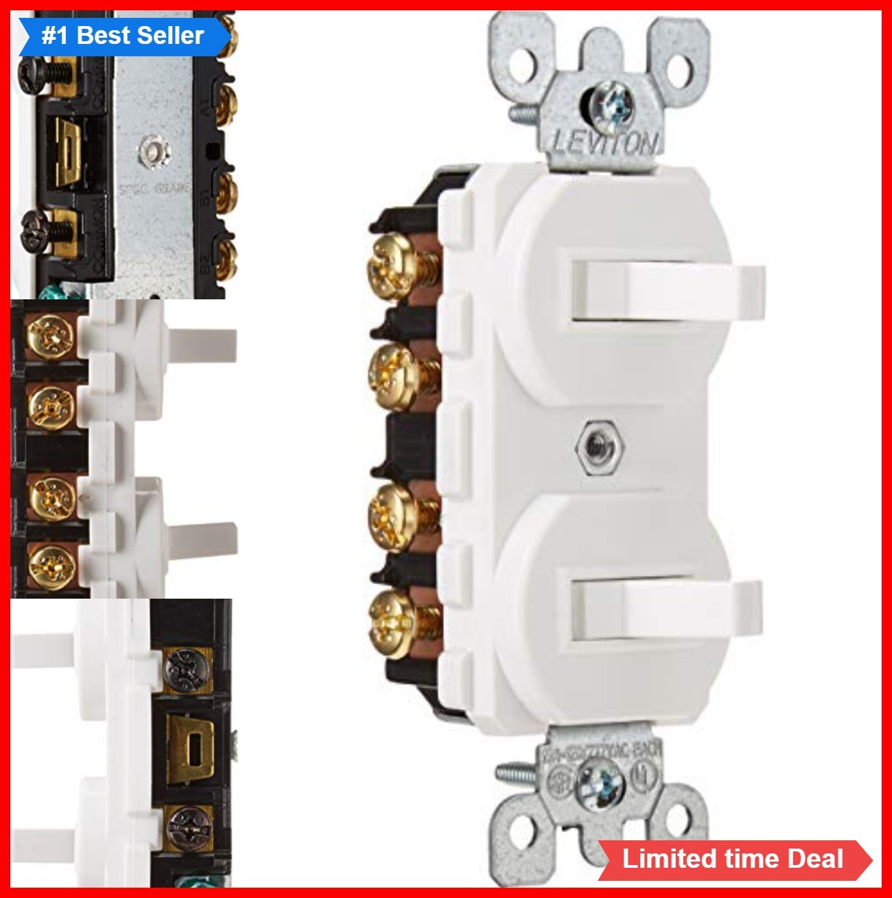 15 Amp 120 277 Volt Duplex 3-Way AC Toggle Switch White Side Wire