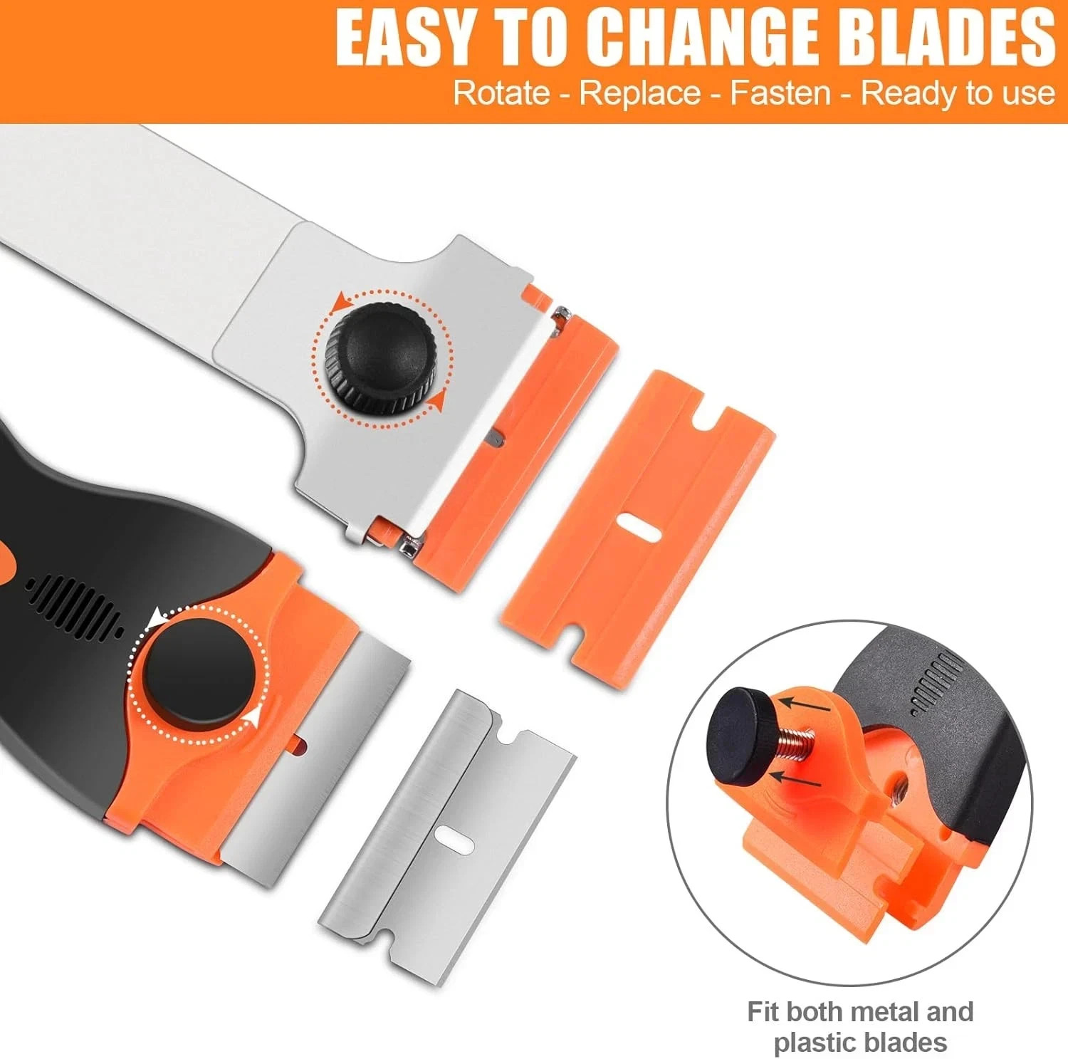 4 Pack Razor Blade Scraper, Premium Cleaning Scraper Tool with 50 PCS Metal & Pl