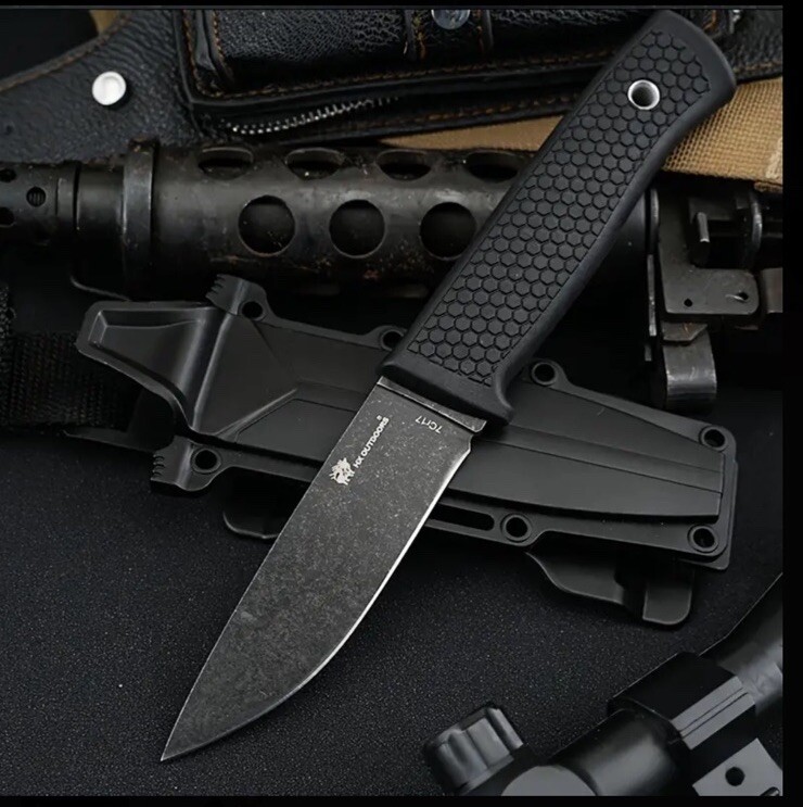 HX Outdoors Fixed Blade Knife Rubber Handle Drop Point w/ Sheath