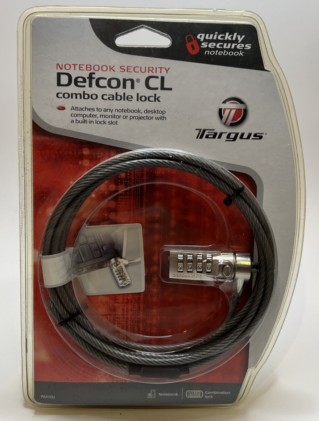 NEW! Targus Computer/Monitor/Projector Defcon CL Combo Cable Lock, 6.5 Feet