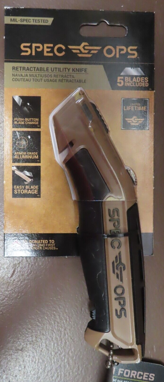 Spec Ops Tools Retractable Utility Knife with Fixed Blade Includes 5 Blades