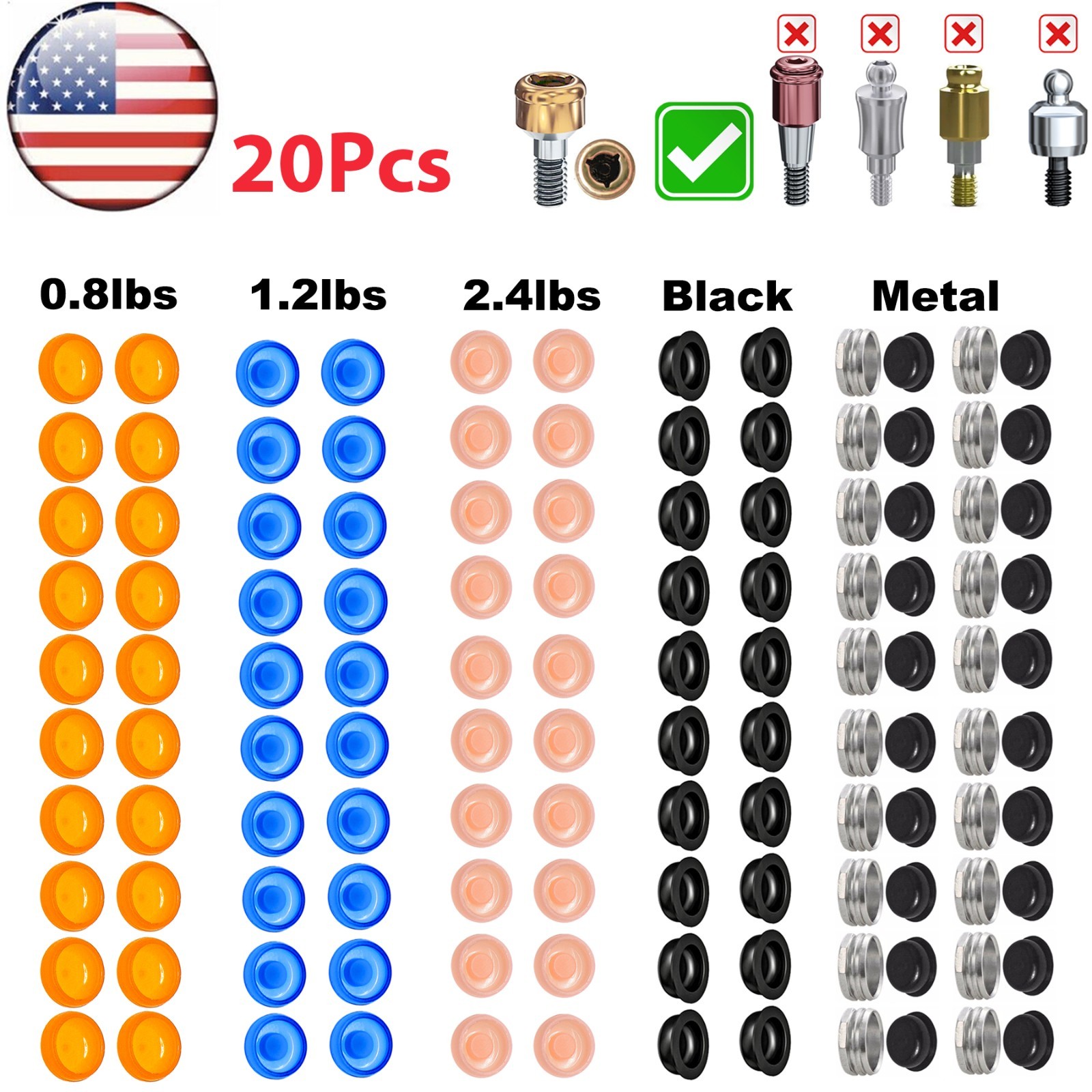 US 20Pcs Dental Overdenture Locator Retention Cap Inserts For Implant Abutment