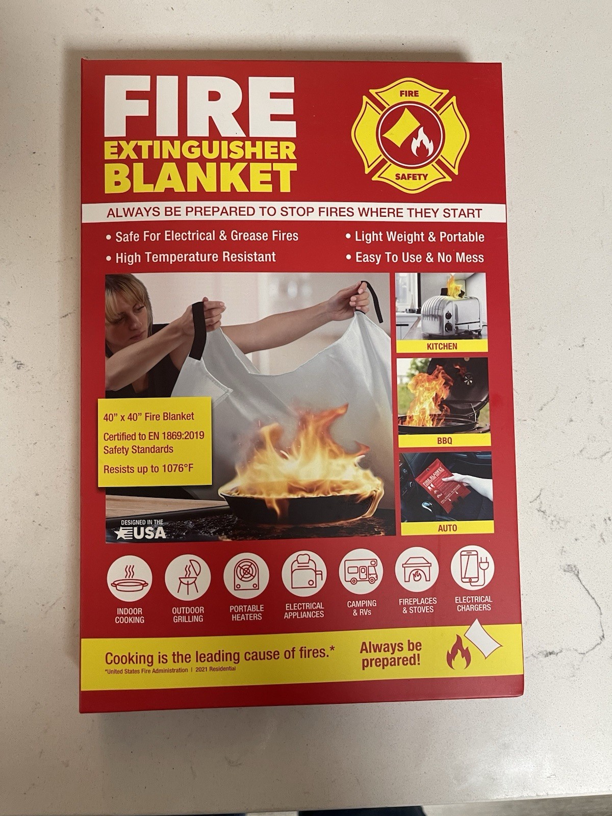 40 x 40 in. Emergency Fiberglass Fire Blanket Home Office Kitchen Auto Safety