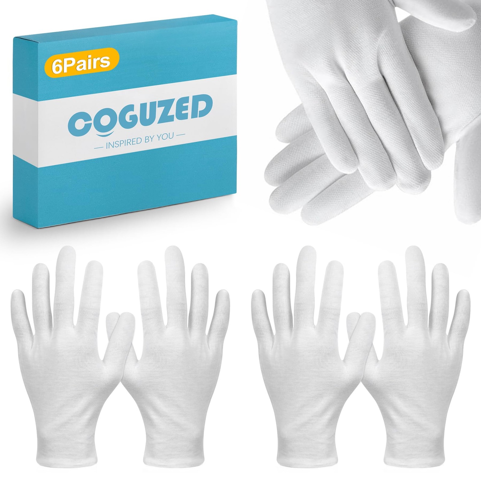 CoguZed 6 Pairs White Cotton Gloves for Jewelry & Art Handling Medium,