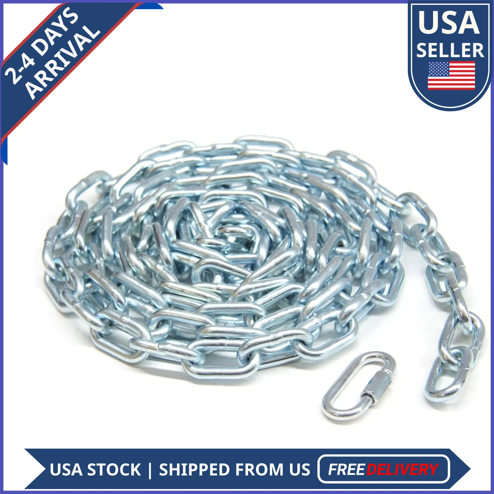 KingChain 1/4 inch x 10 ft Zinc Plated Grade 30 Proof Coil Chain Silver