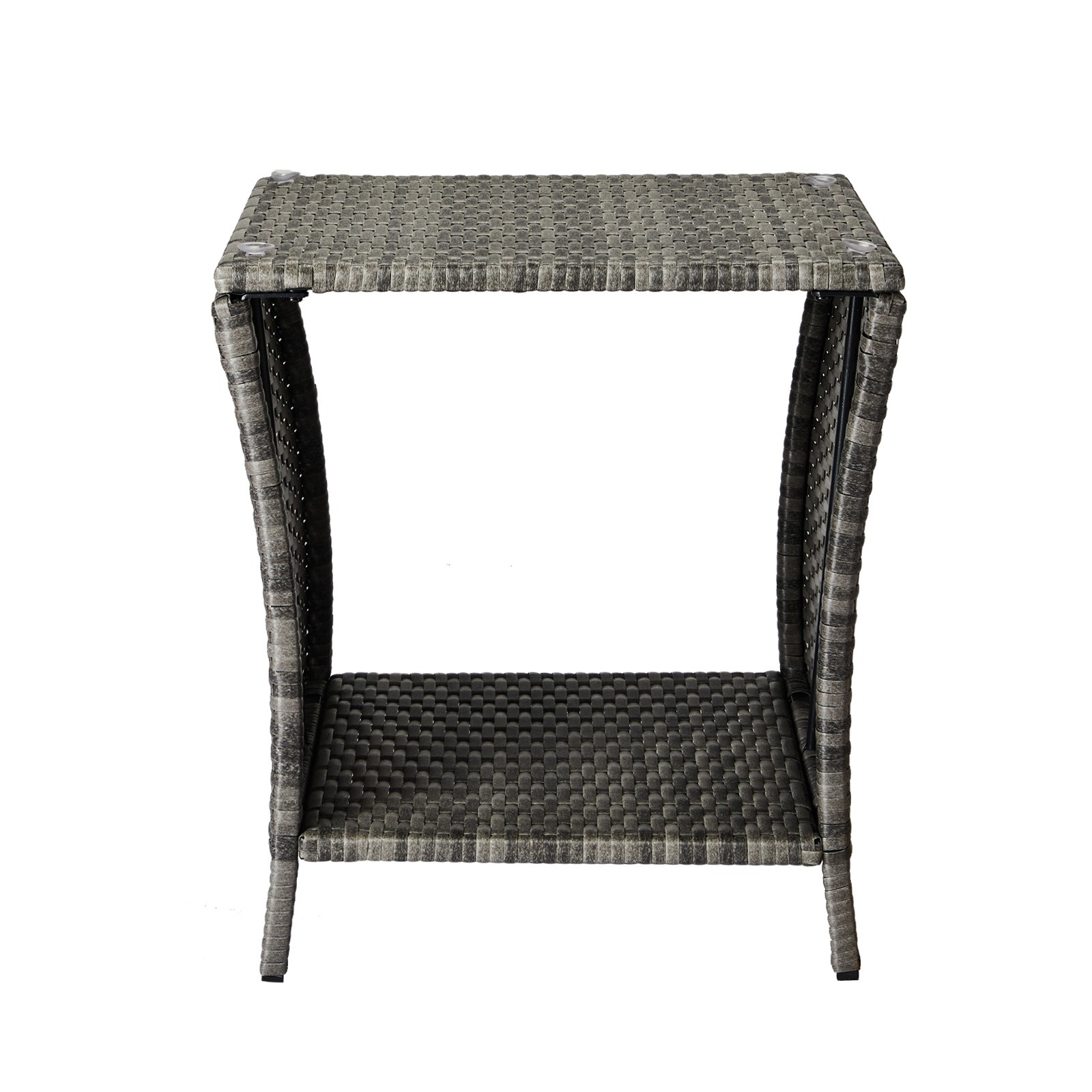 Wicker Side Table, Square End Table Bistro Coffee Table with Glass Top