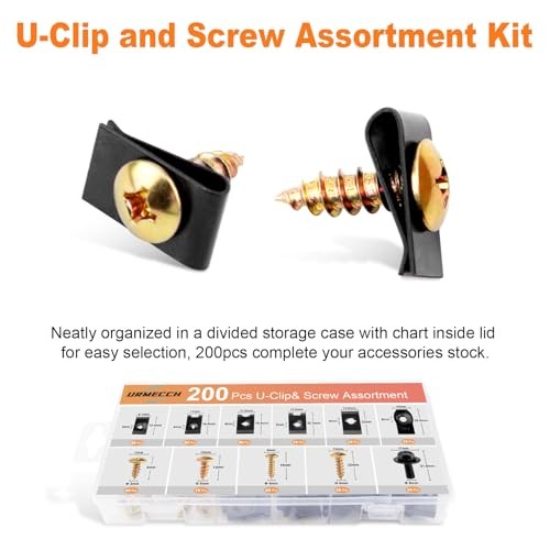 200Pcs Car U-Nuts Clips and Screw Assortment Kit, 11 Different Sizes