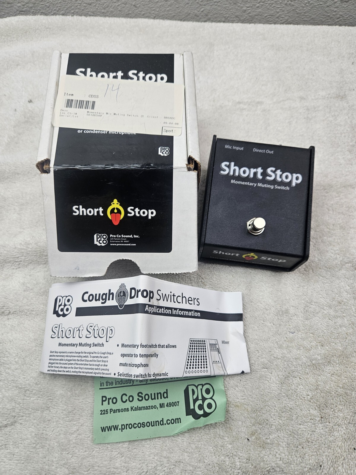 ProCO SOUND  SHORT STOP MOMENTARY MICROPHONE MUTING SWITCH  NEW