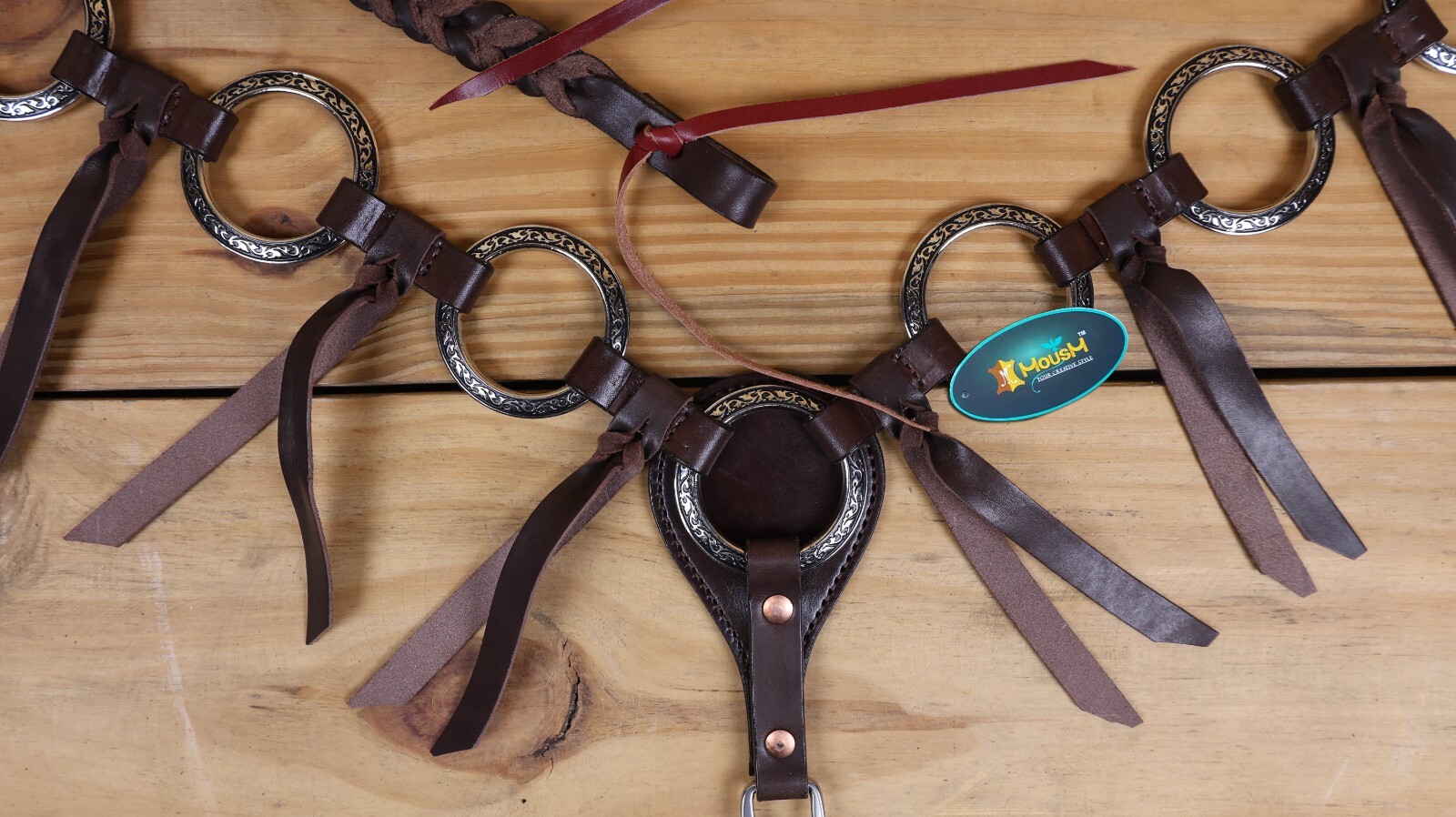 MOUSM Ring One Ear Headstall & Breast Collar Tack Set - Metallic Brown Leather