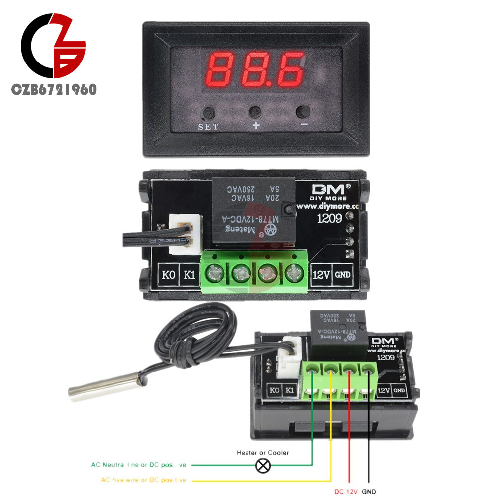 W1209 12V Digital Thermostat Temperature Controller Switch Sensor 50-110°C +Case