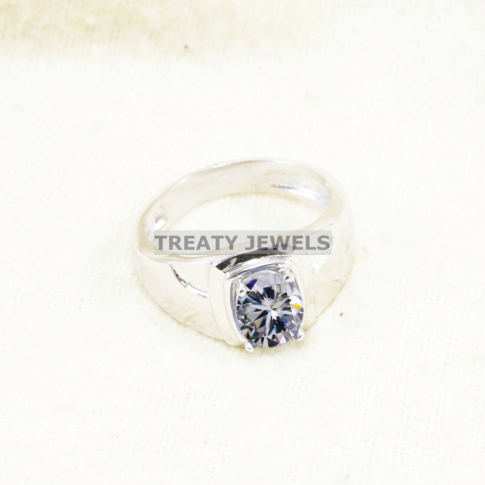 Moissanite Oval Cut Gemstone With 14K Solid White Gold Ring For Men's #B331