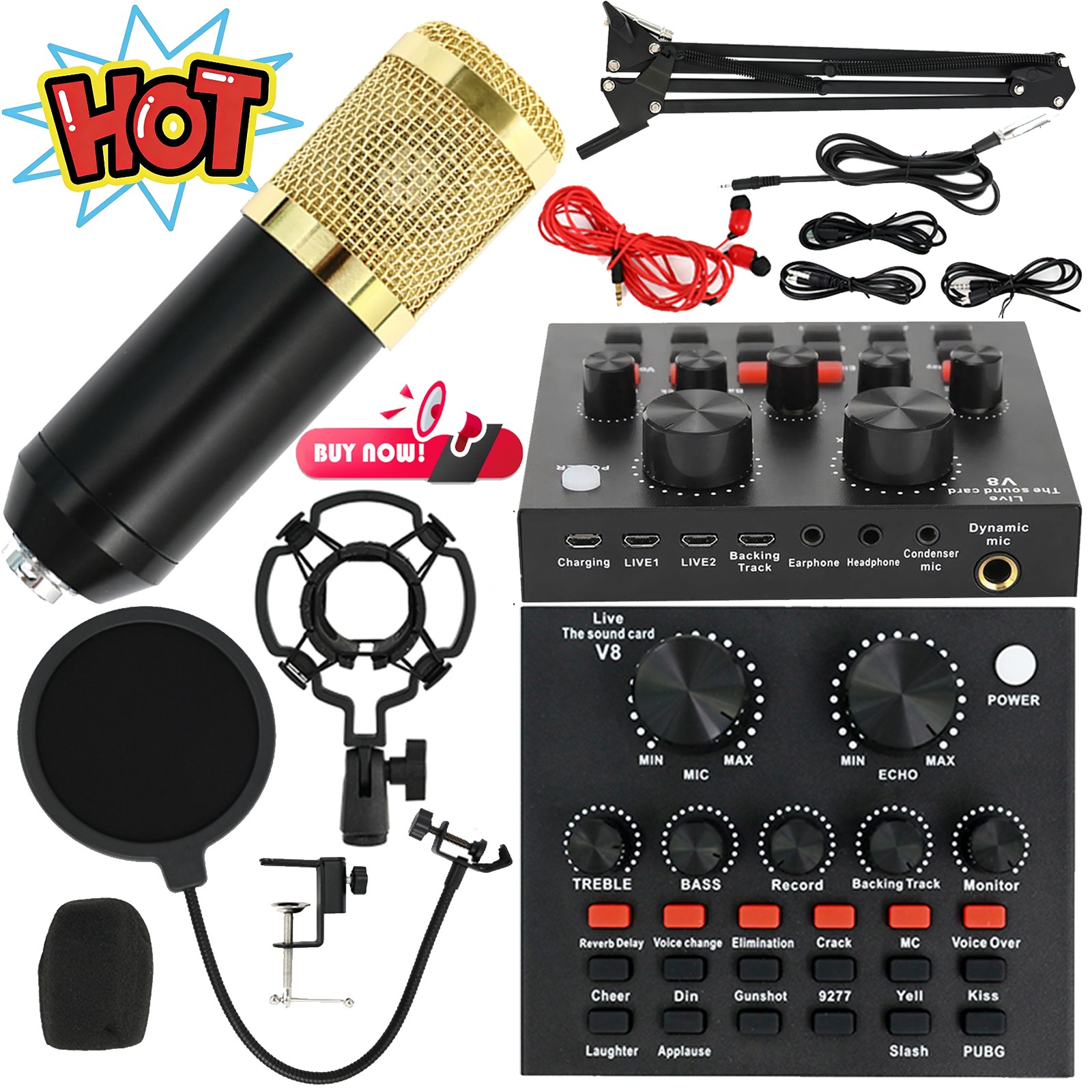Condenser Mic For PC Game Music Podcast Home Studio Recording Kit Voice Changer