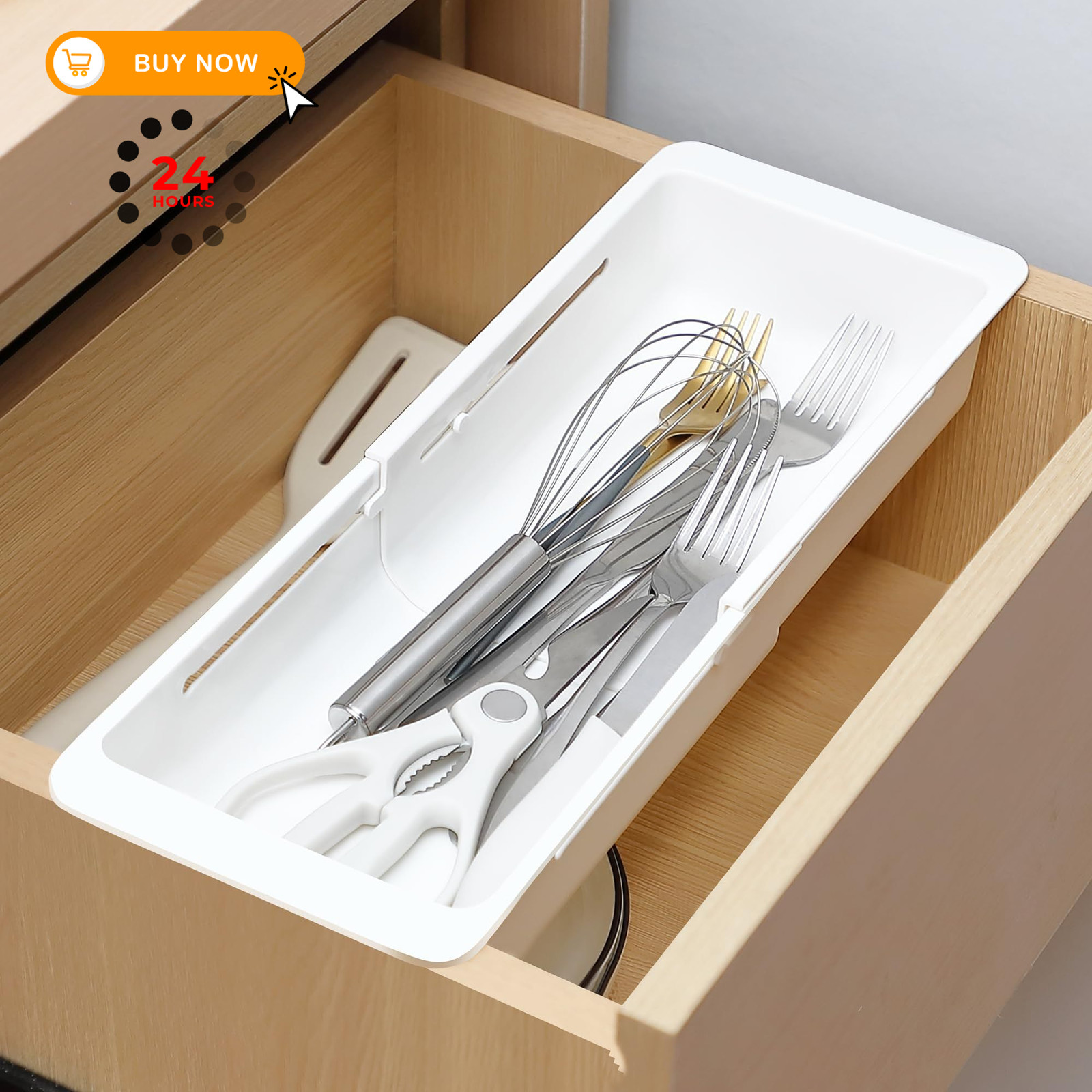 Gulfmew 1 Pack Deep Drawer Organizer Bins, Sliding 12.4-17.7", White