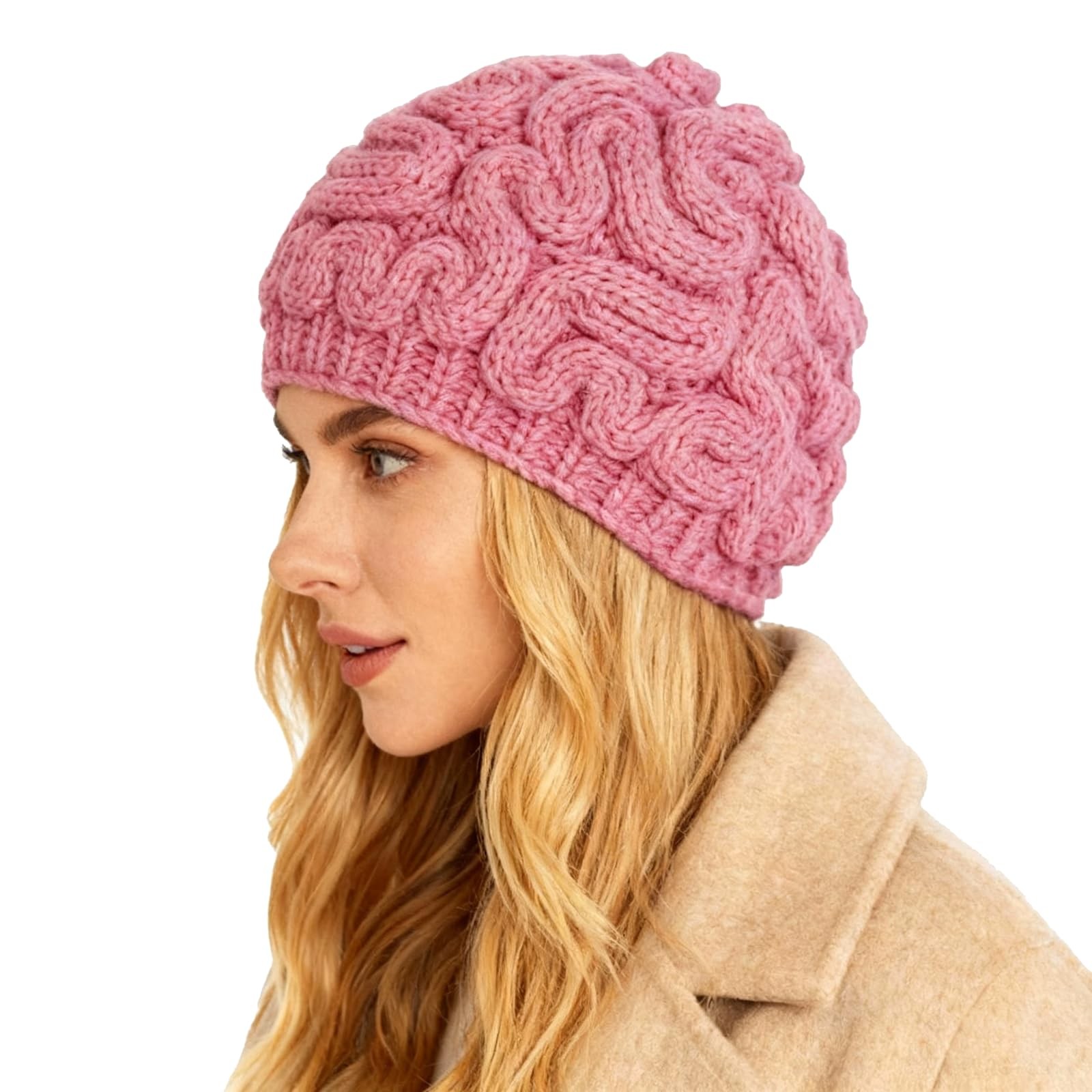 BOMHCS Knitted Crochet Men Women's Novelty Brain Beanies Knit Large, Pink
