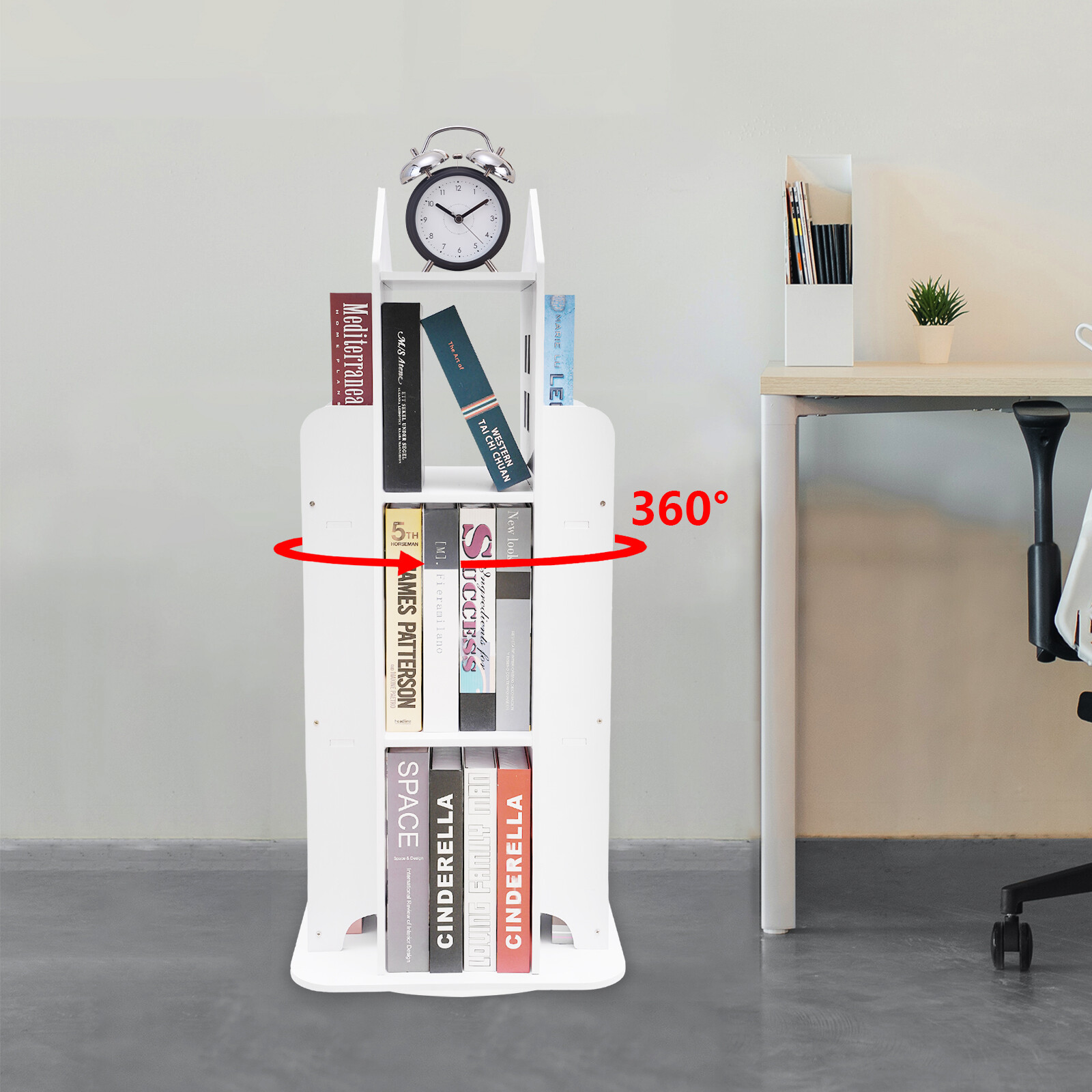 3-Tier Rotating Bookshelf, Kid Spinning Bookshelf, 360° Display Storage Bookcase