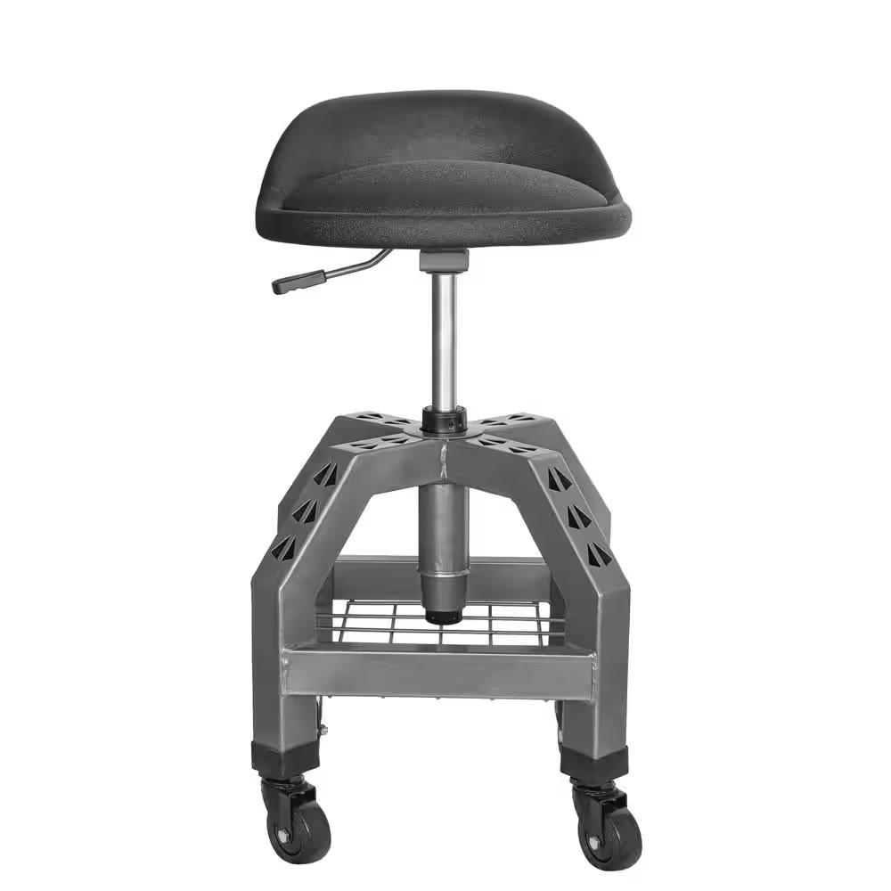 18.5 In. Adjustable Height 360° Swivel Rolling Shop Stool with Tool Tray Storage
