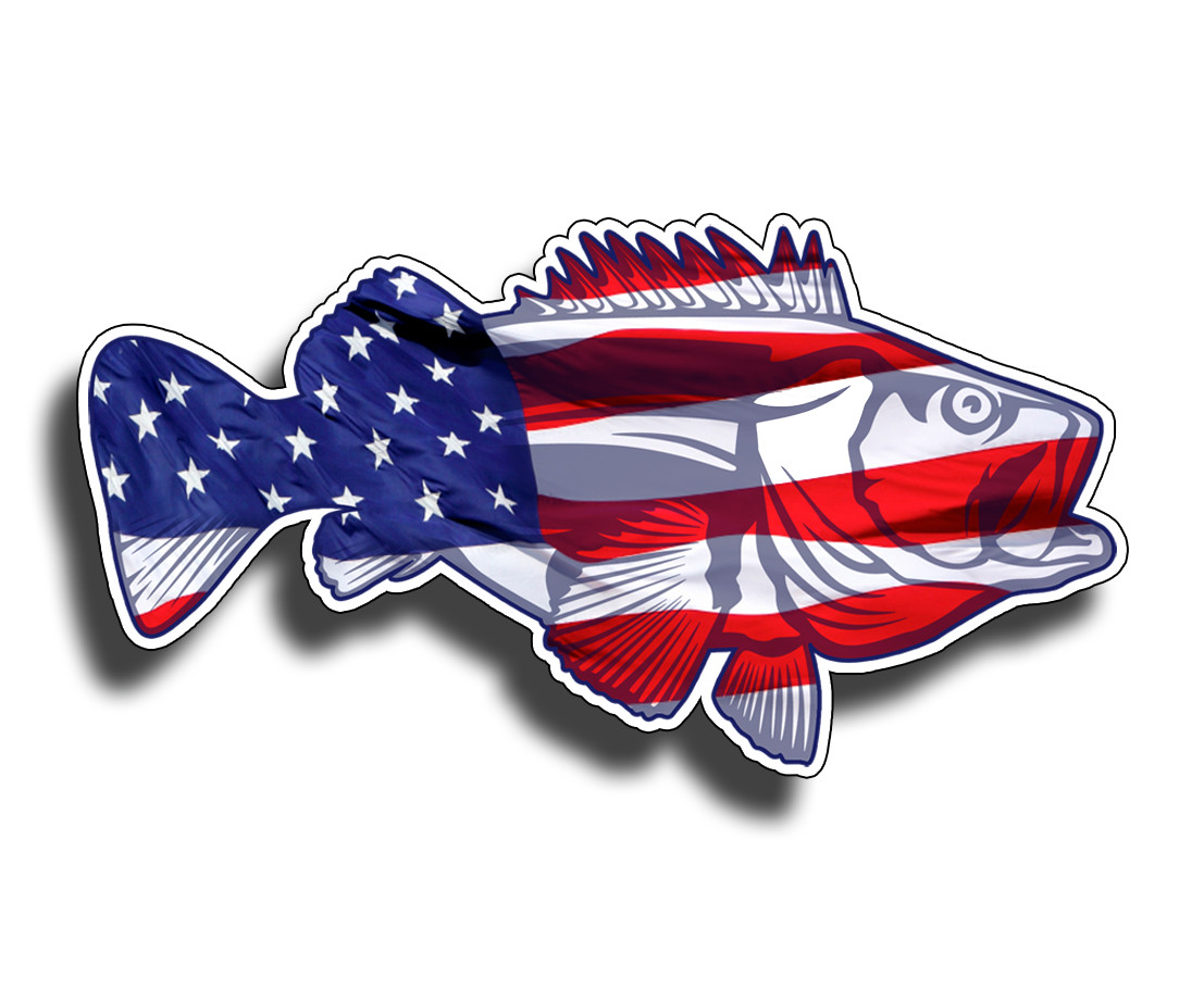 USA Bass Fish Sticker American Flag Fishing Boat Car Vehicle Window Bumper Decal