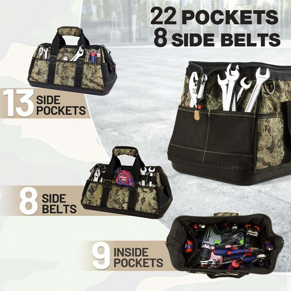 WORKPRO 16" Wide Mouth Zipper Tool Bag w/Adjustable Shoulder Strap Sturdy Bottom