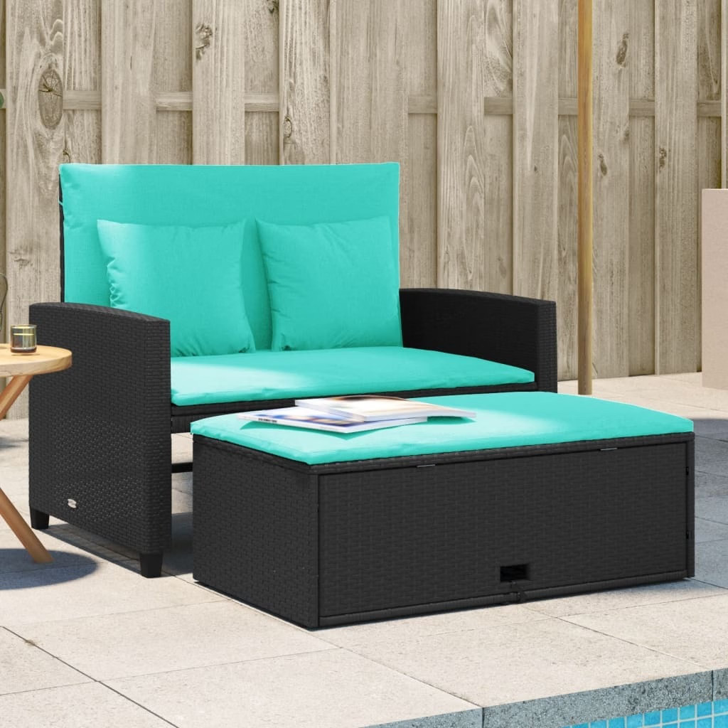 Patio Sofa with Cushions 2-Seater Black Poly Rattan
