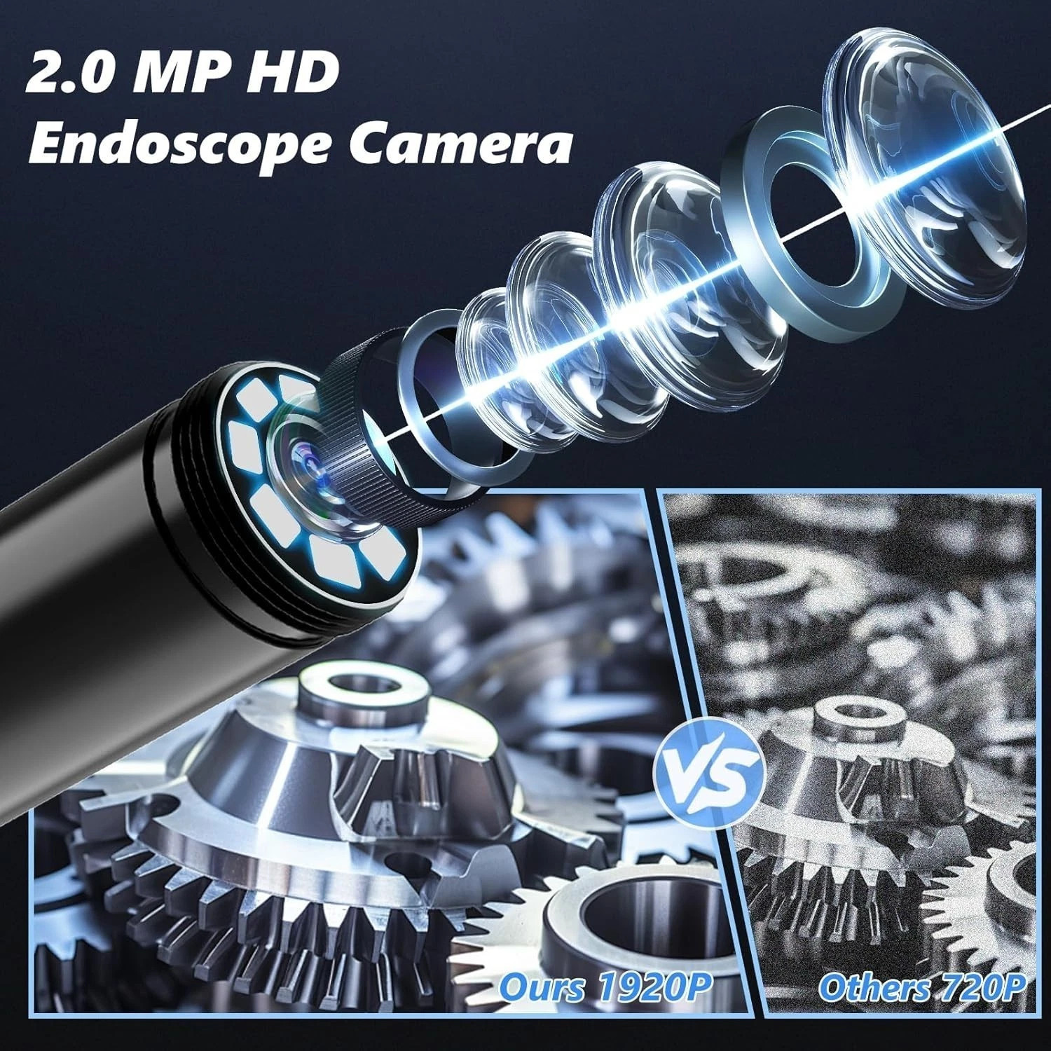 1920P 5M Endoscope Camera with Light,HD Borescope Camera for iOS Android,8 LED,i
