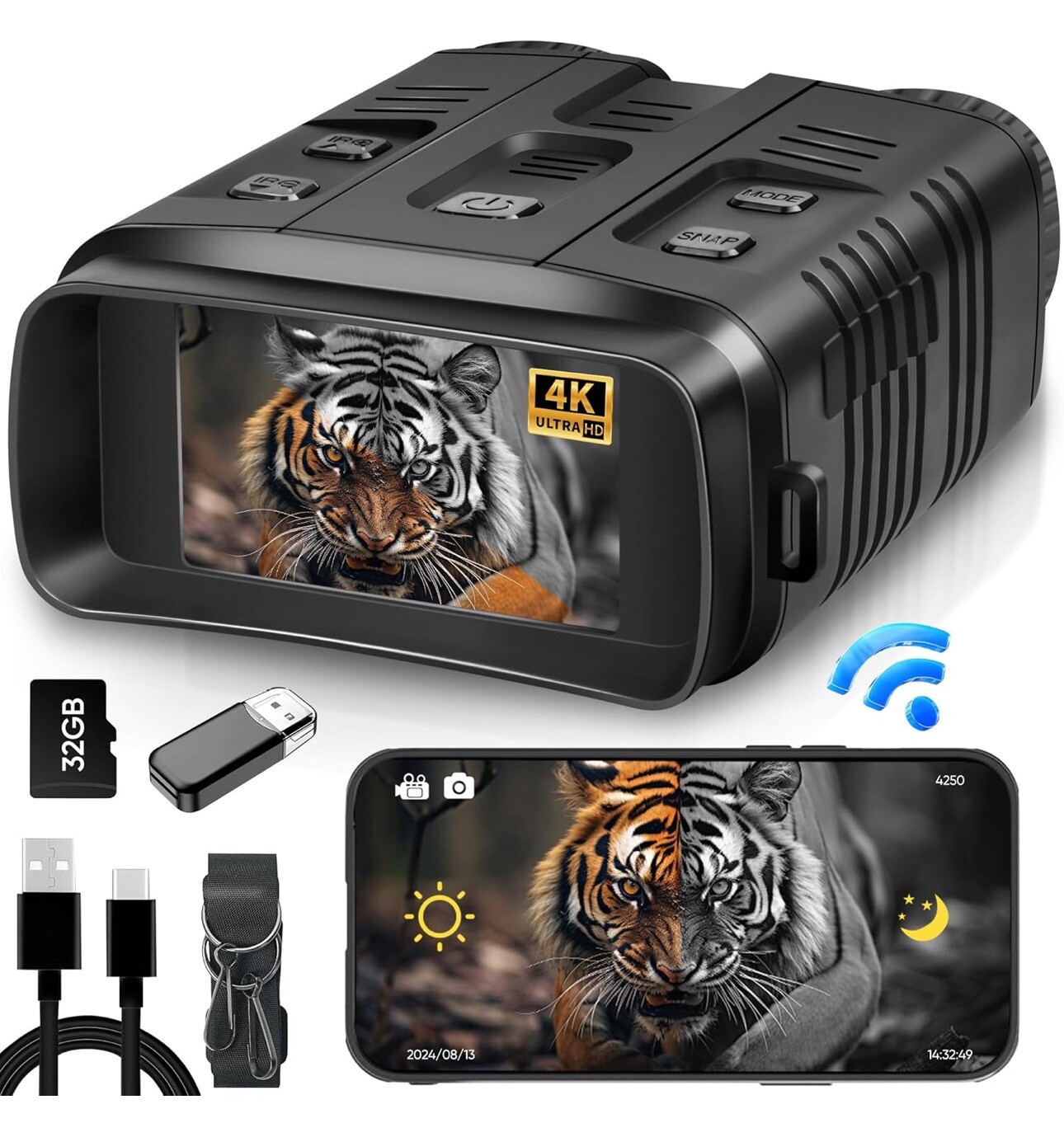 Night Vision Goggles, 4K Night Vision Binoculars for Adult, 3'' HD Screen, 10...