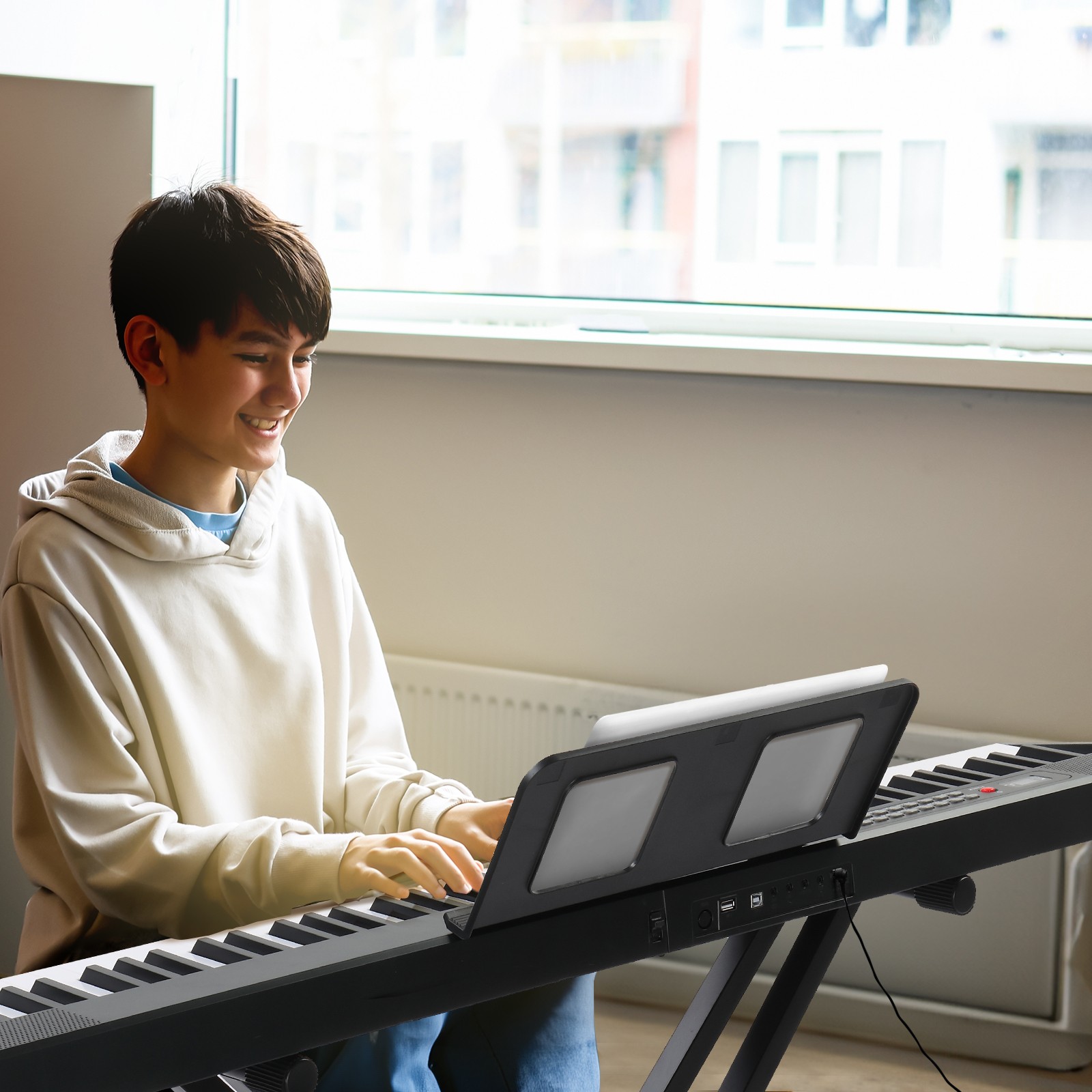 Glarry Foldable 88-Key Full Size Semi-Weighted Digital Piano+ X-Shape Stand
