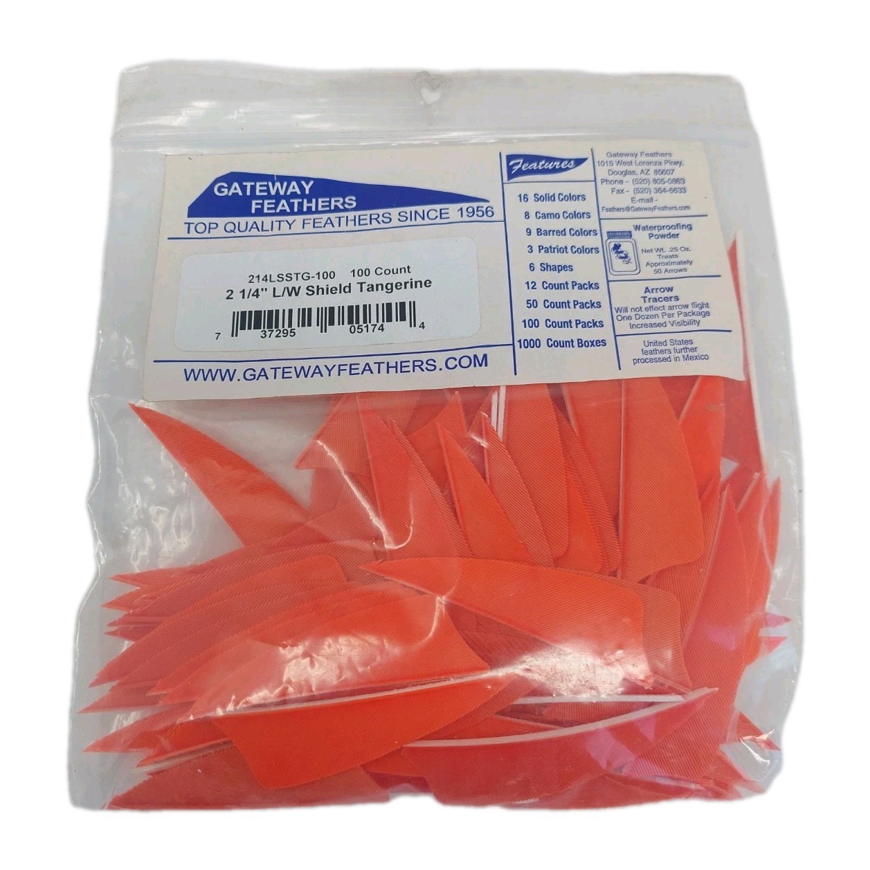 100 Pack Gateway Feathers 2.25" Left Wing: Shield Tangerine Orange 214LSSTG-100