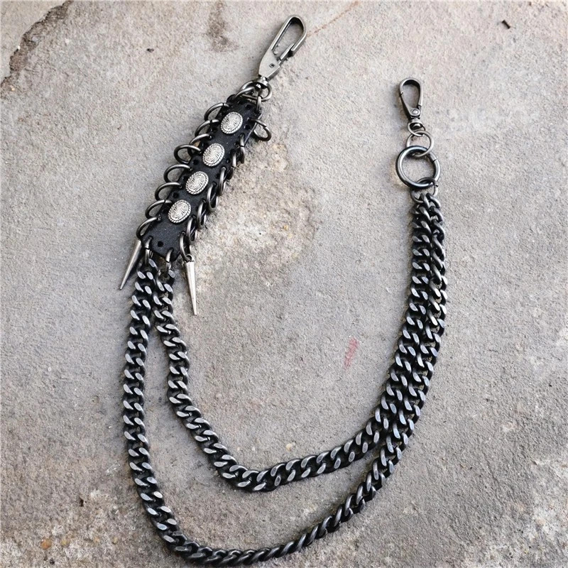 Punk Biker Pant Chain 25" Bold Metal w/ Studs Leather Look Belt accessory