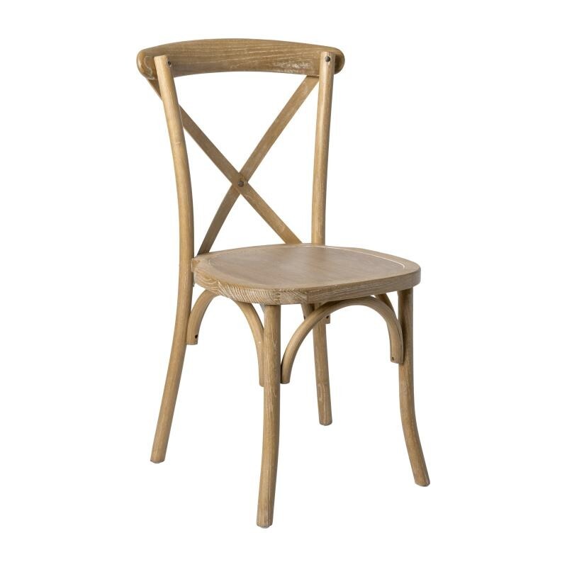 Bistro Style Cross Back Natural White Grain Wood Stack Restaurant Dining Chair