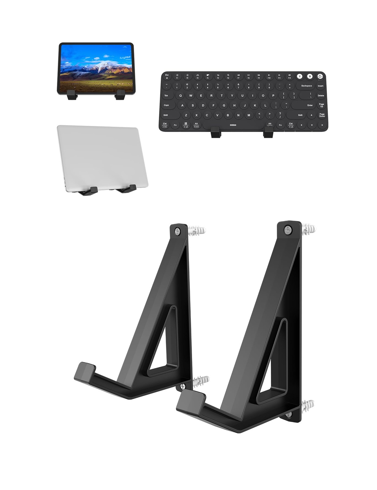 Black Keyboard Storage Wall Mount Compatible Hangers Adhesive Screws Organizer