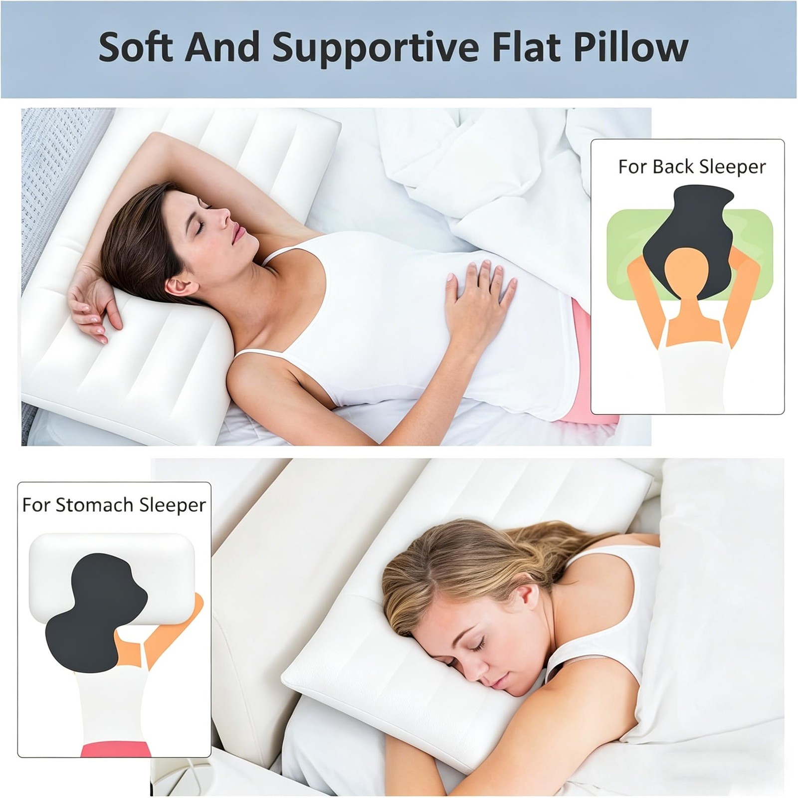 SWTMERRY Flat Pillows for Sleeping Thin, 7D High Standard(1Pack), White
