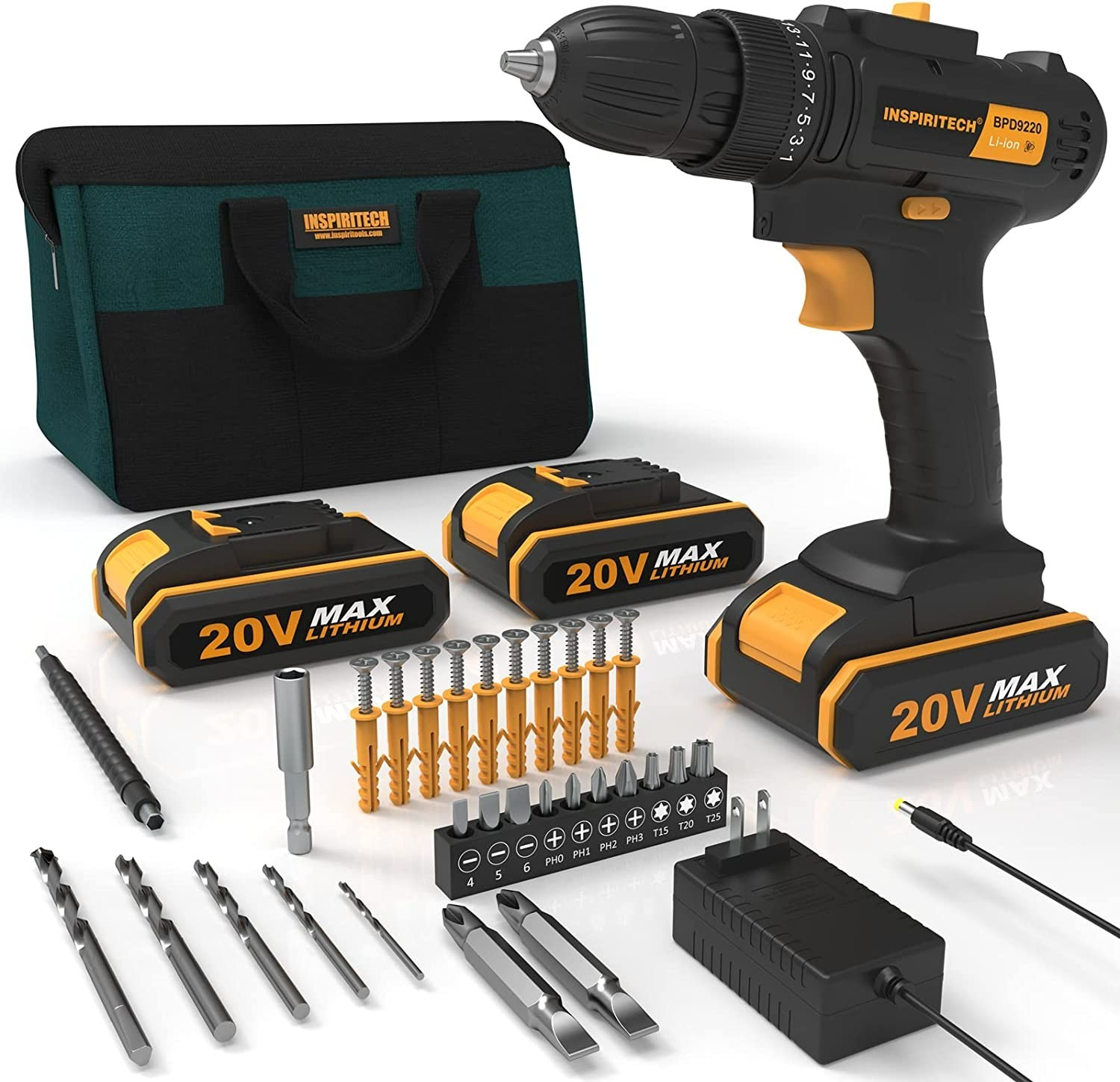 Inspiritech BPD9220 20V Cordless Keyless Chuck Drill