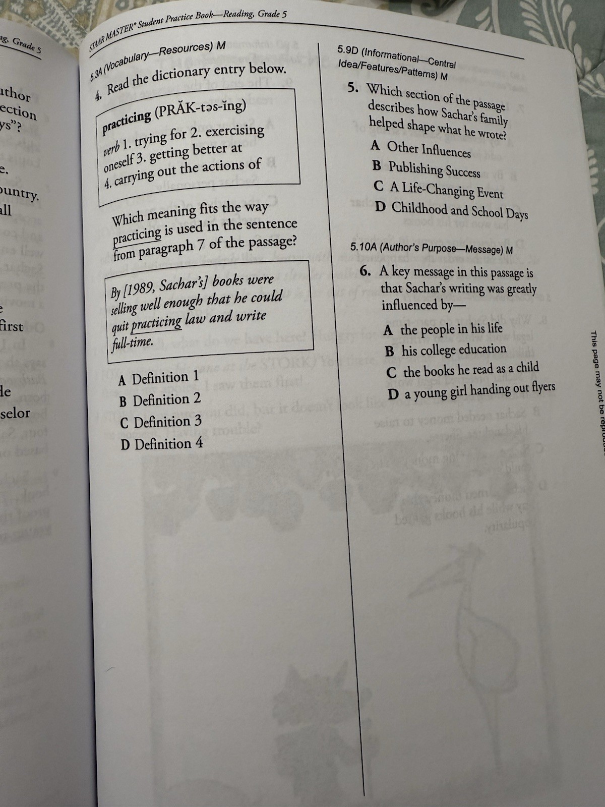 STAAR Master Reading Student Practice Book Level 5 TEKS Aligned
