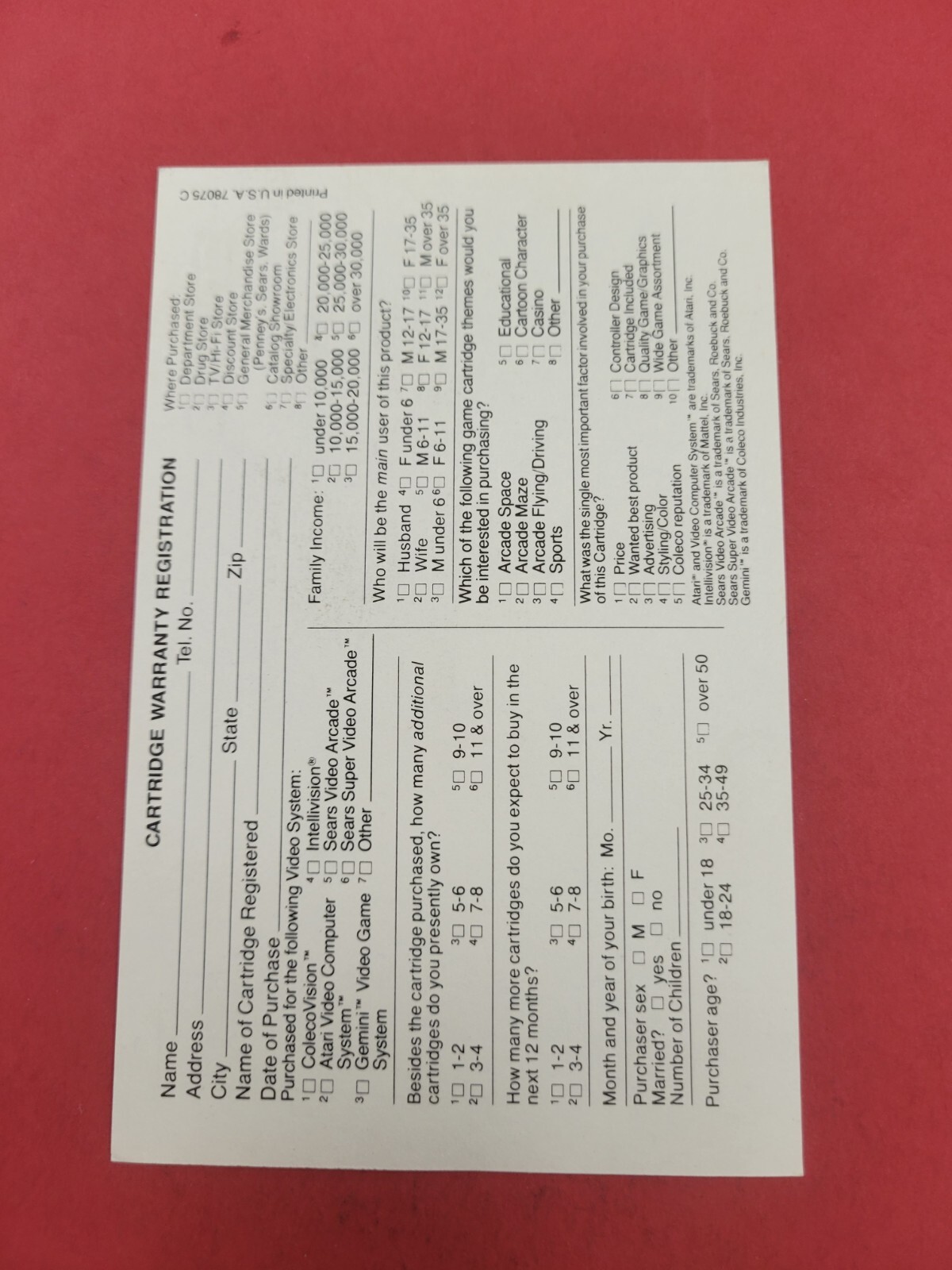 colecovision Warranty Insert
