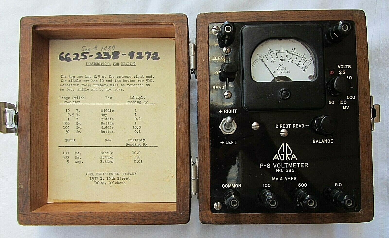 Vintage Meter:   Agra --  Volt / Ammeter #585   in nicely finished wood box.
