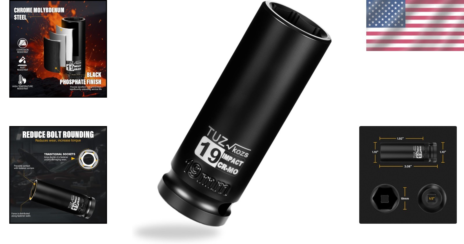 19mm Deep CR-MO Impact Socket - 1/2 Inch Drive 6-Point Design for Maximum Grip
